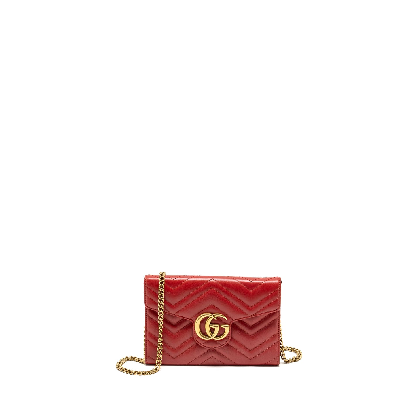 Gucci Marmont flap wallet with chain calfskin red