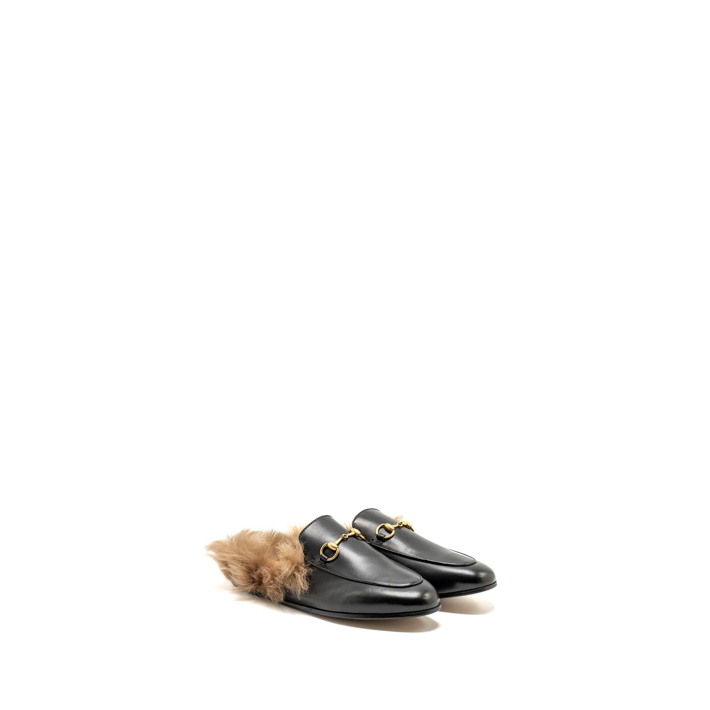 Gucci Size 37 Horsebit Princetown Fur Slipper Leather Black