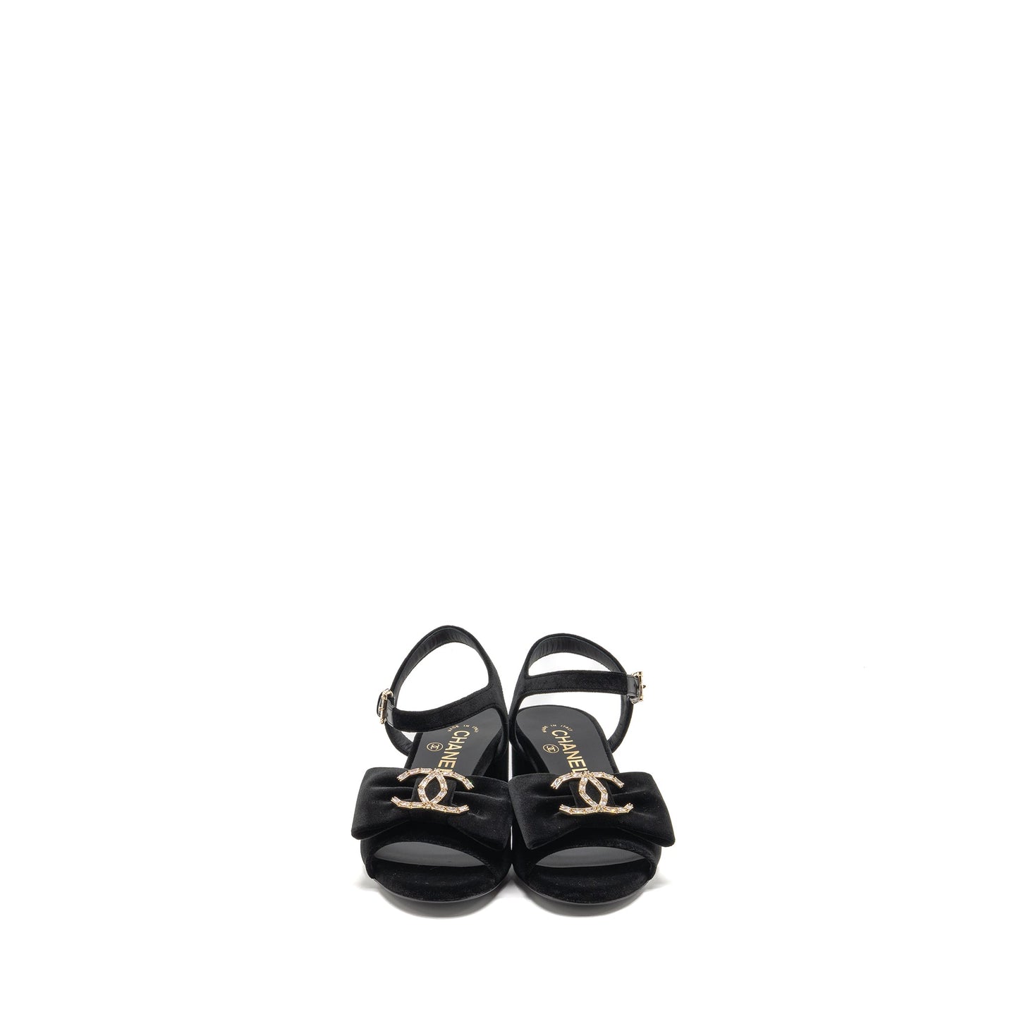 Chanel Size 36 24K Crystal CC Logo Sandals Velvet Black L
