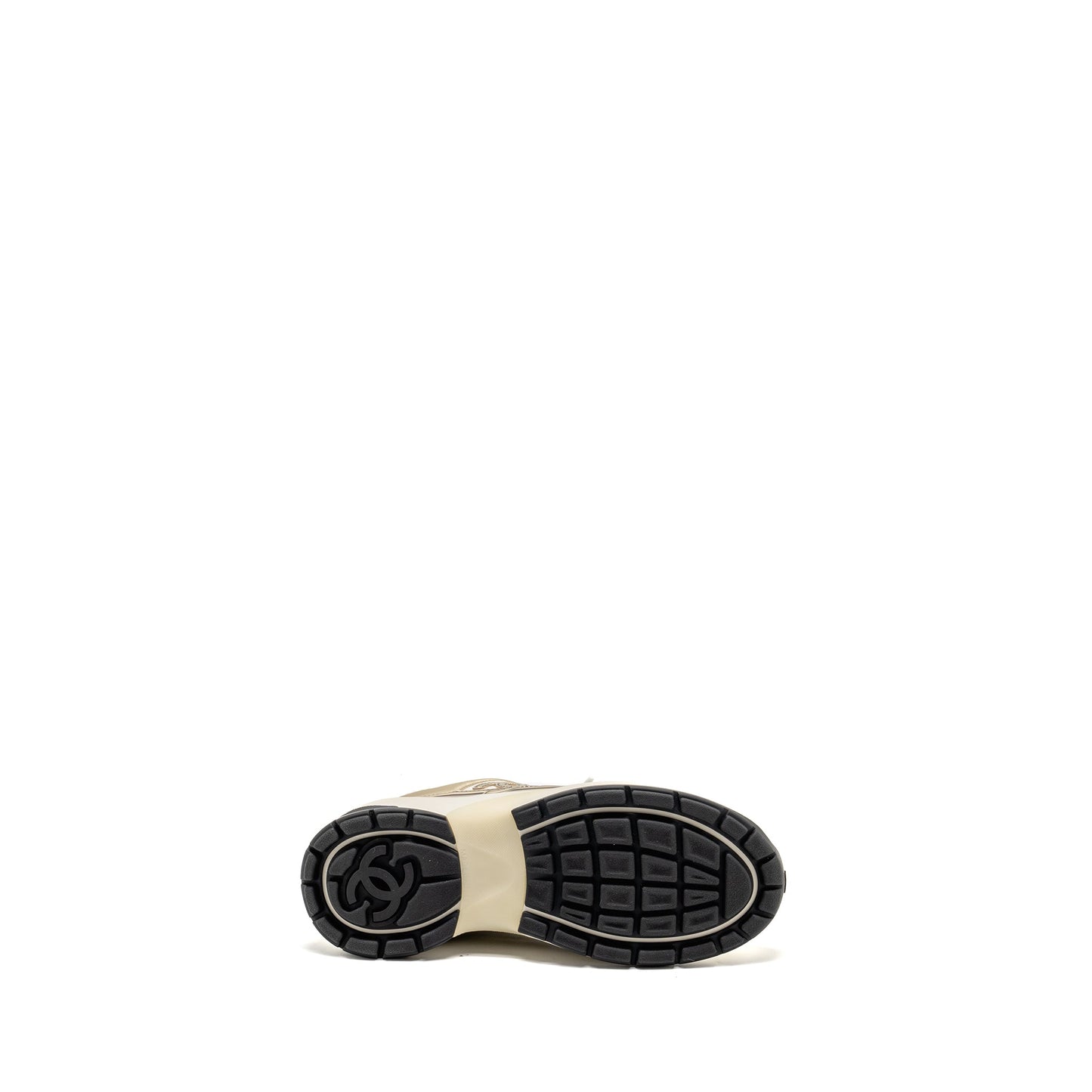 Chanel Size 37 CC Sneakers Fabric/Laminated White/Gold/Silver