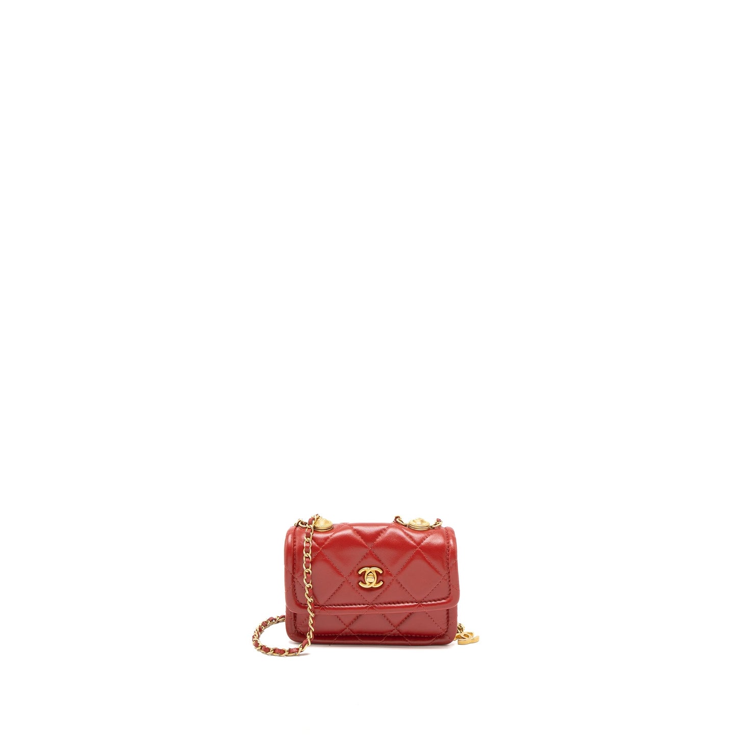 Chanel Quilted Mini Flap Belt Bag Lambskin Red Brushed