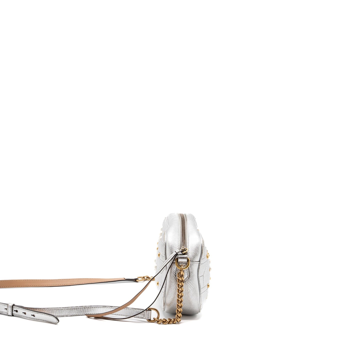 Gucci GG Marmont Camera Bag With Pearl Leather Silver