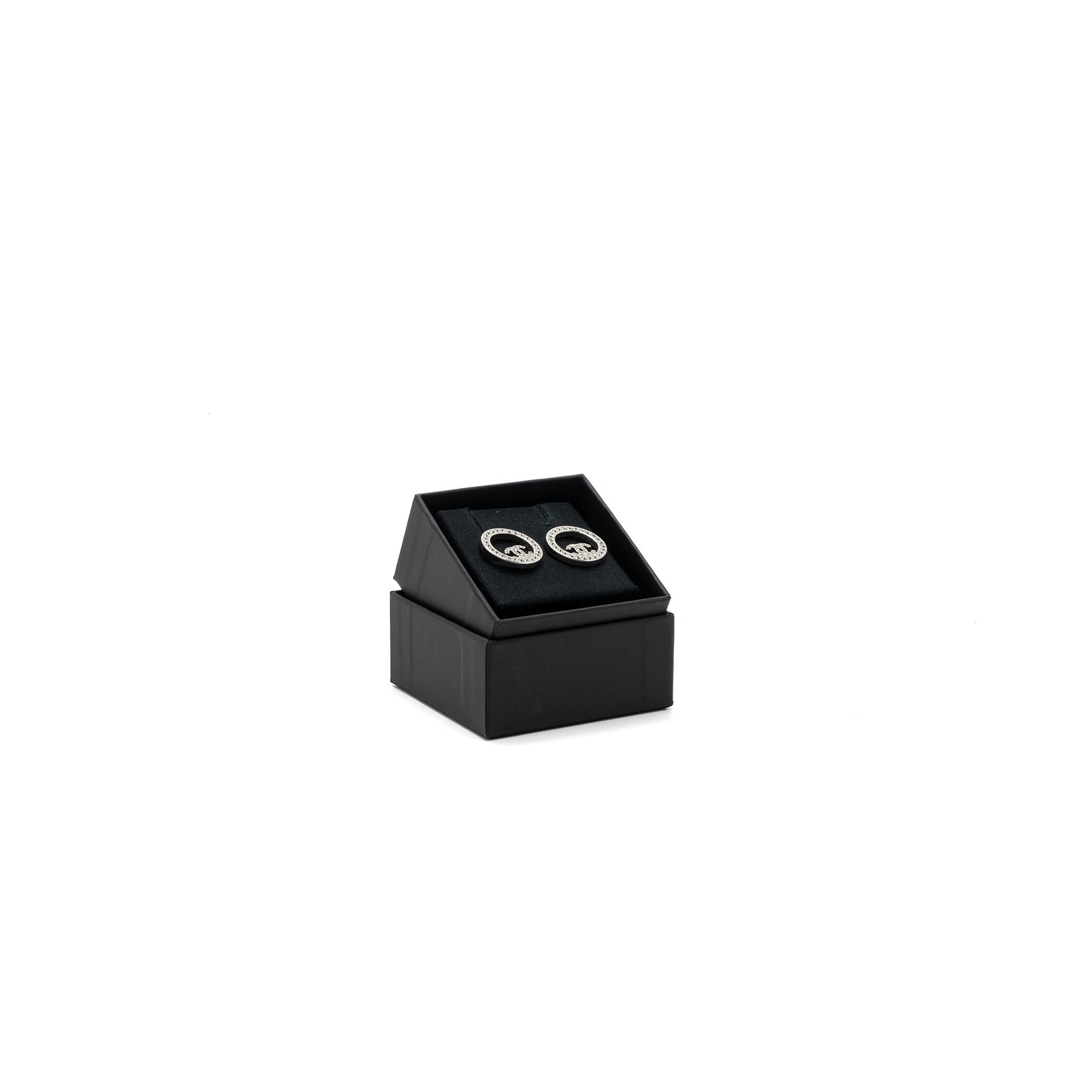 Chanel Round CC Logo Earrings Crystal