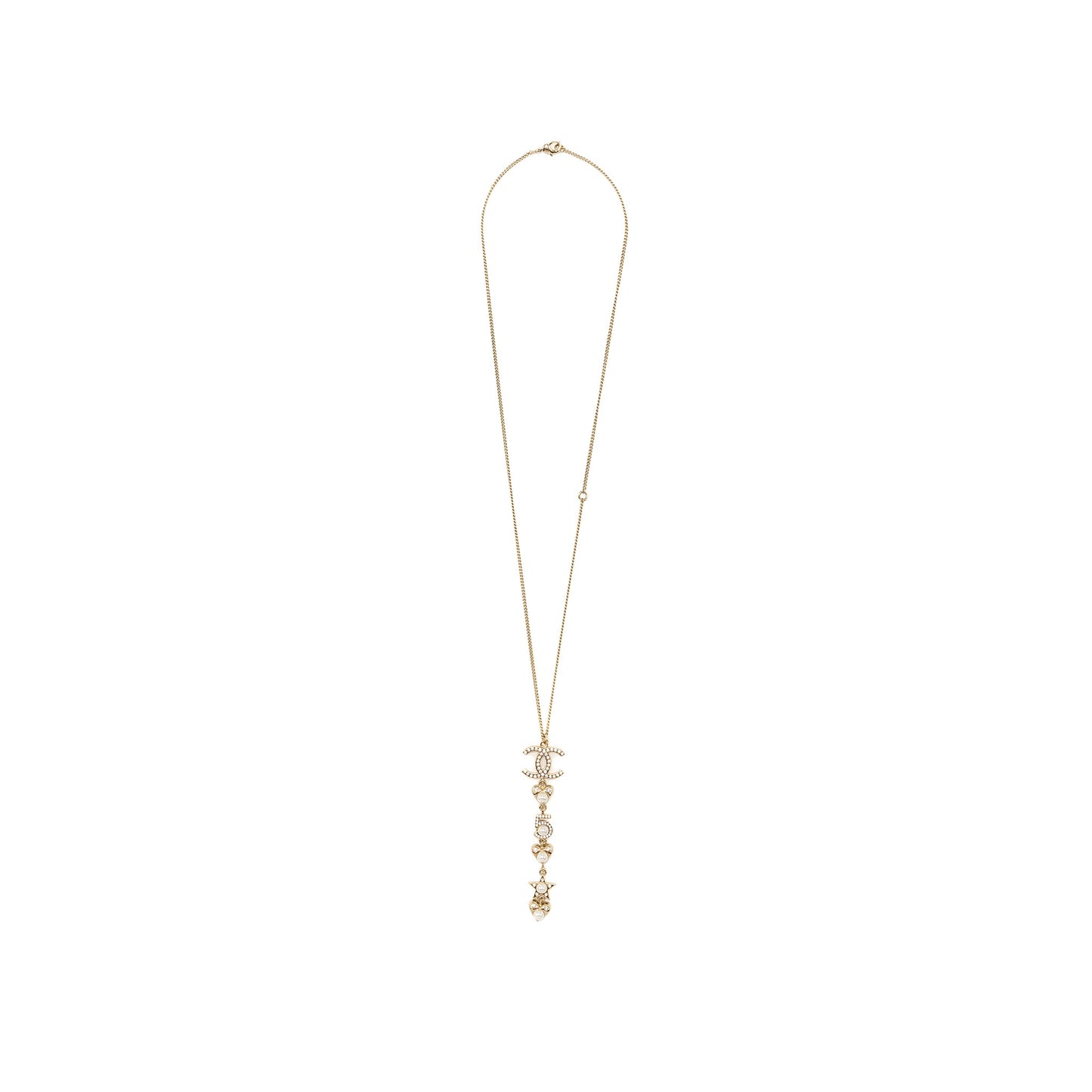 Chanel CC logo with pearl / no 5/ star drop necklace crystal gold tone