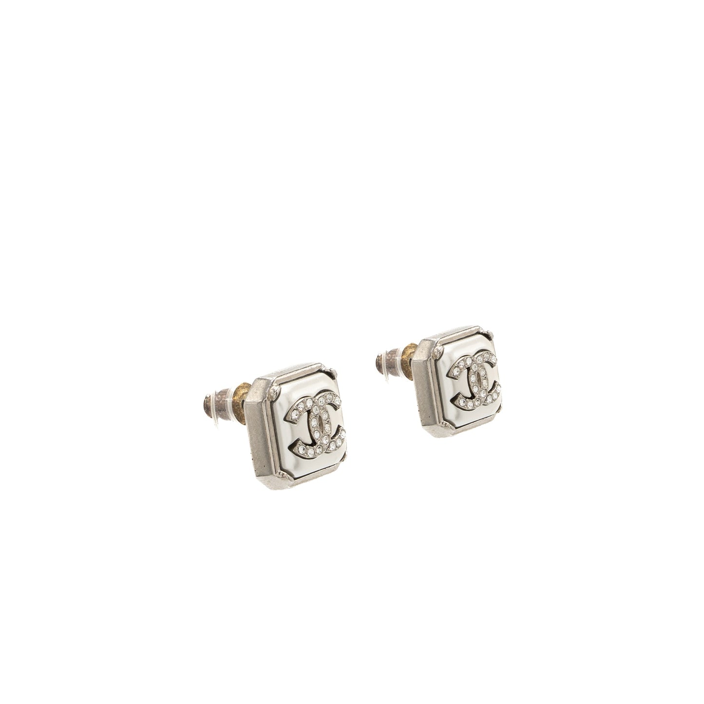 Chanel Square CC Logo Earrings Crystal