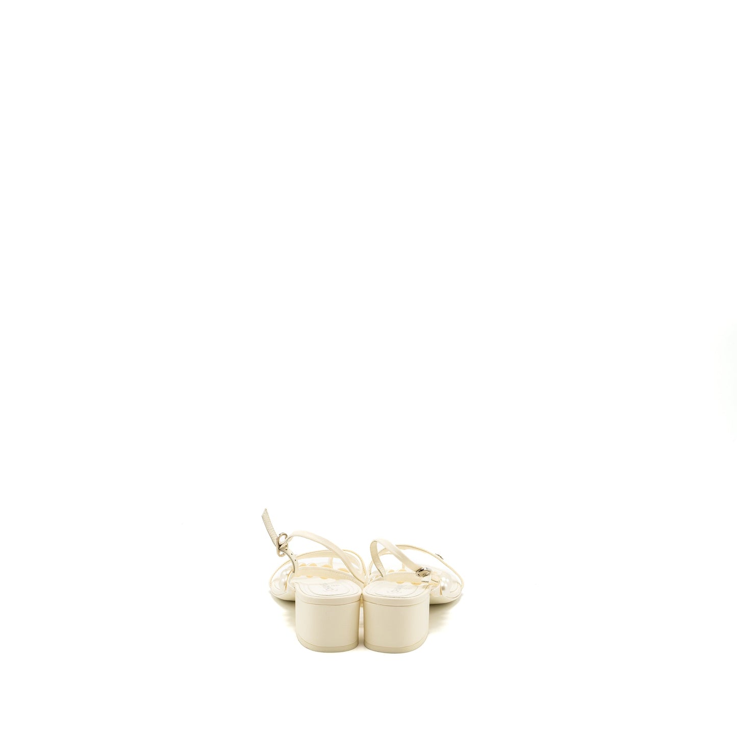 Chanel Size 38.5 Pearl Sandal Leather White