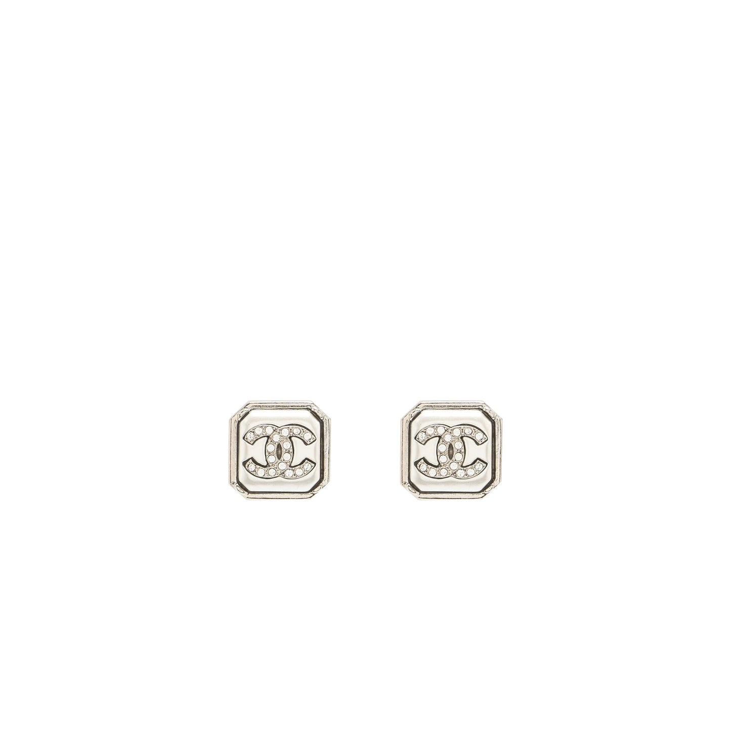 Chanel Square CC Logo Earrings Crystal