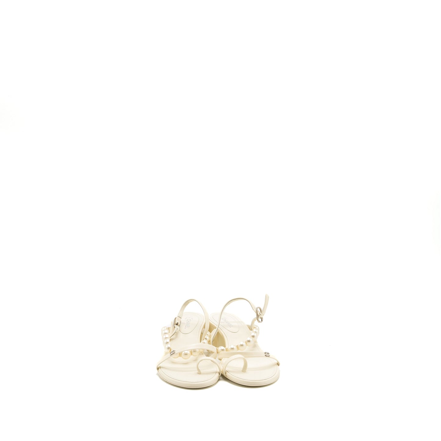 Chanel Size 38.5 Pearl Sandal Leather White