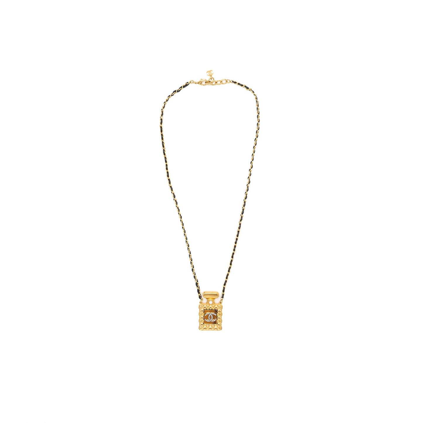 Chanel Large Model Perfume Bottle Necklace Crystal/Pearl/Gold Tone