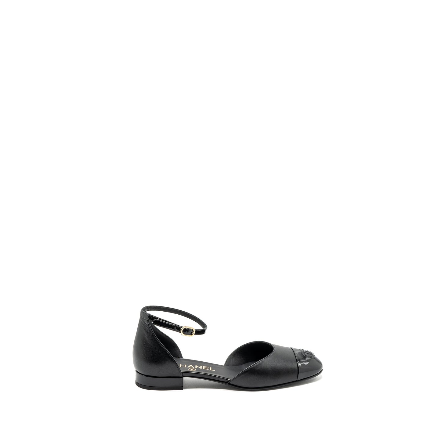 Chanel Size 37 Flat Shoes Lambskin/Patent Black