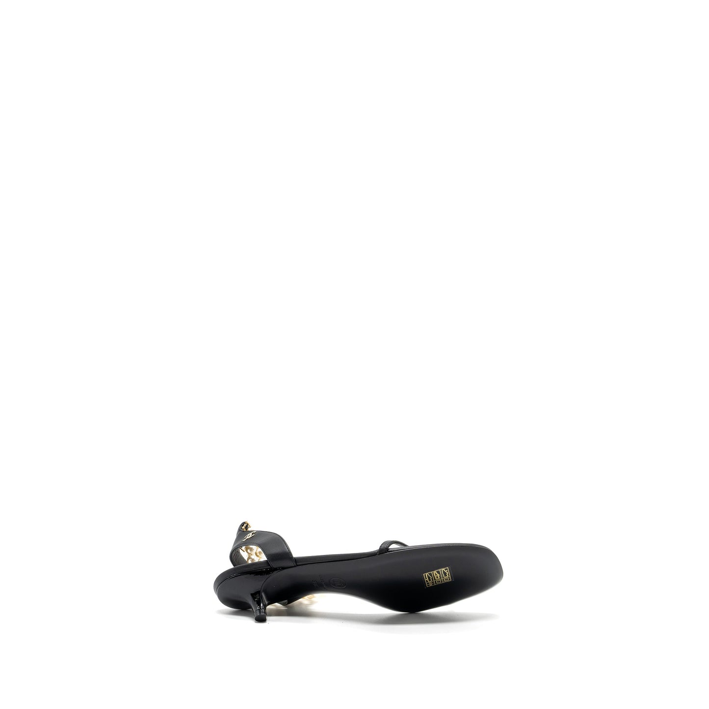 Chanel size 38 heel sandals with pearl leather black