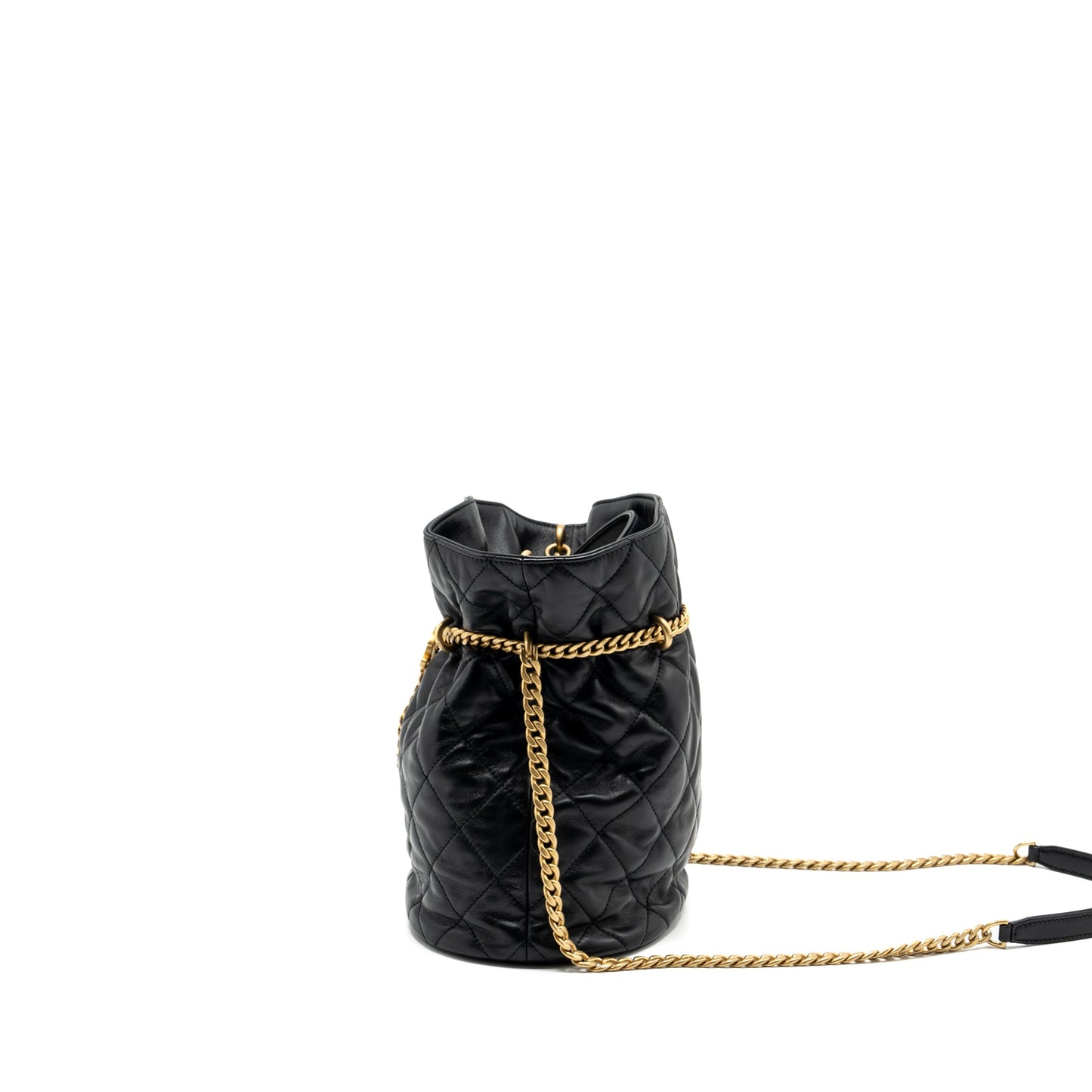 Chanel 22p Drawstring Bucket Bag Lambskin Black (Microchip)