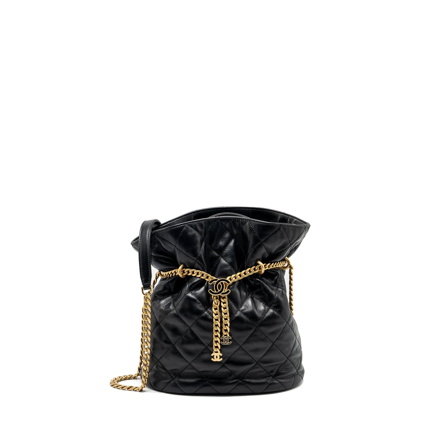 Chanel 22p Drawstring Bucket Bag Lambskin Black (Microchip)