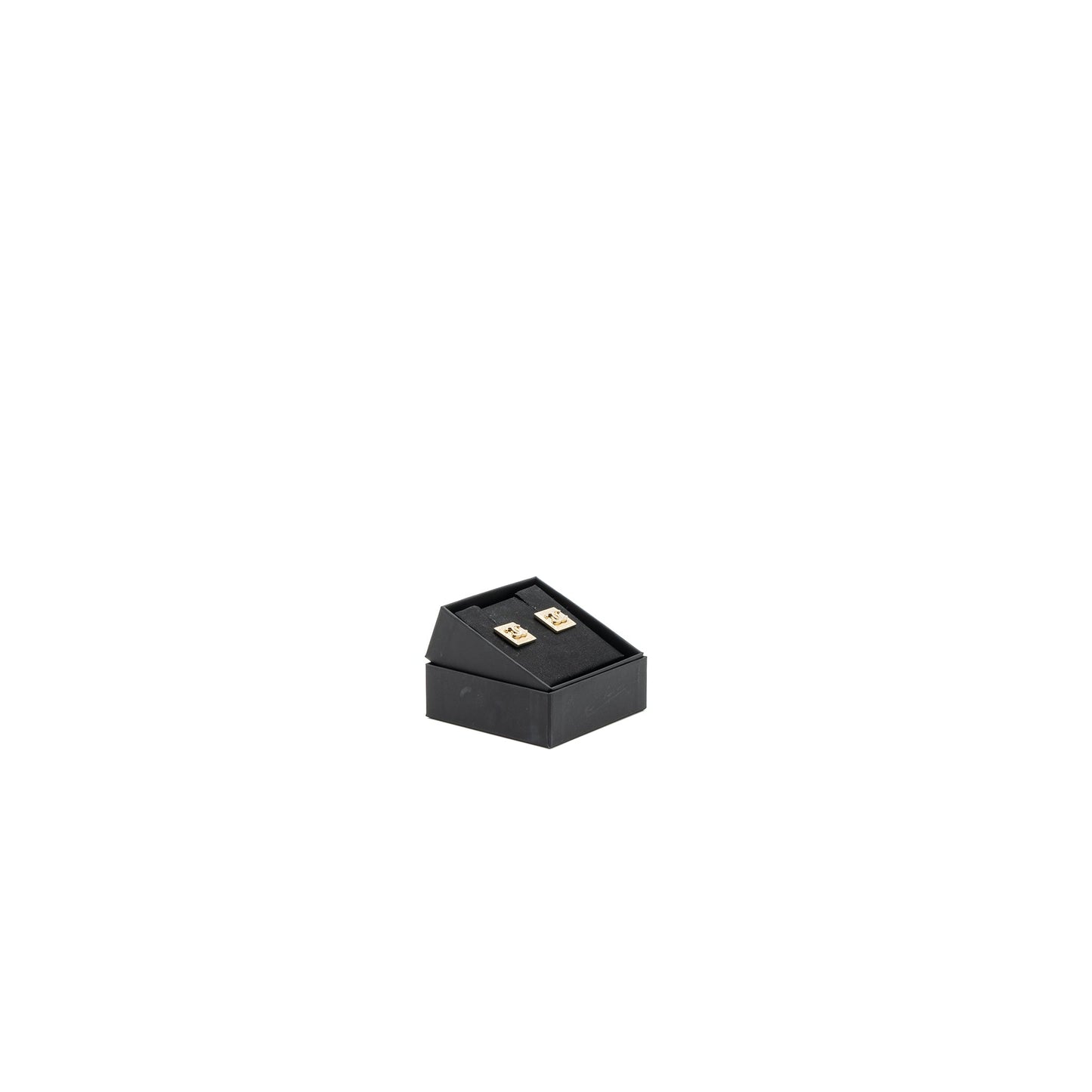 Chanel Square CC logo Earrings Crystal Light Gold Tone