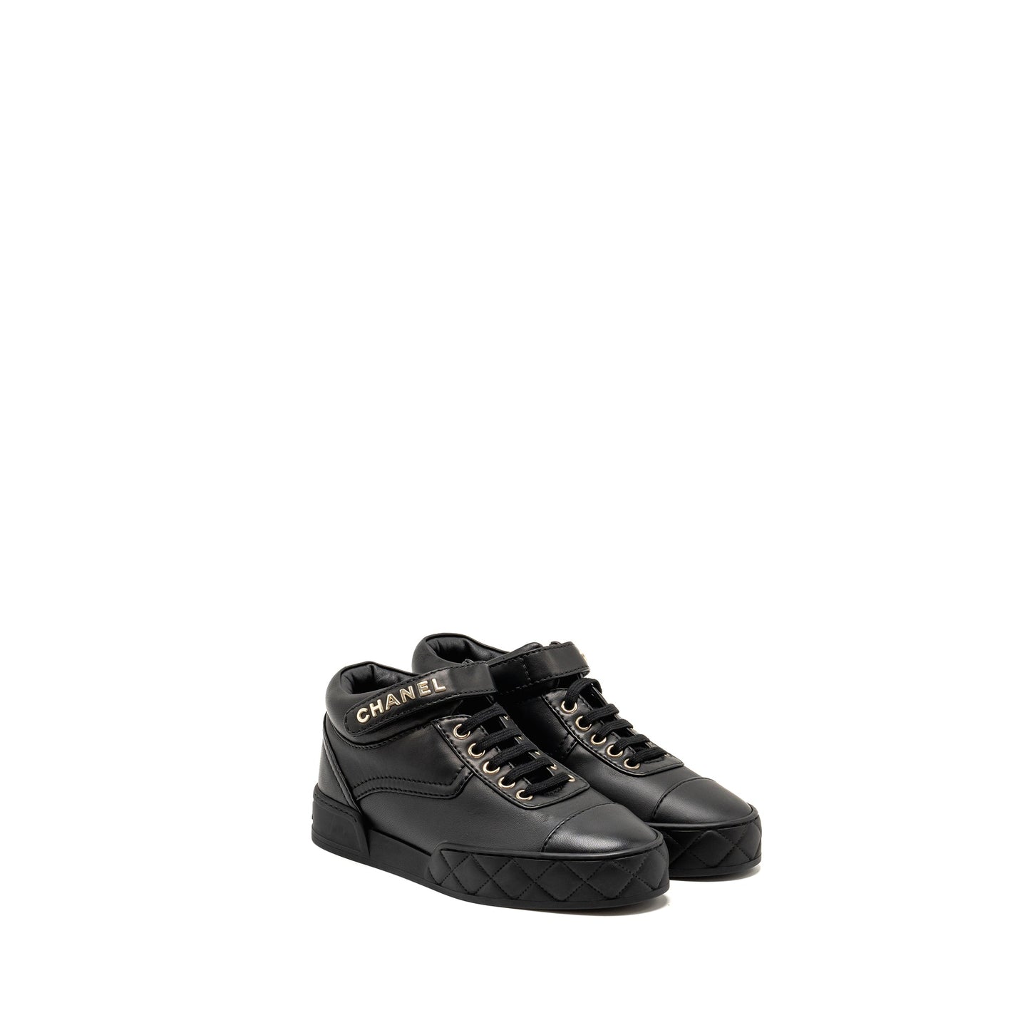 Chanel Size 37.5 23A Letter Logo Sneakers Lambskin Black L