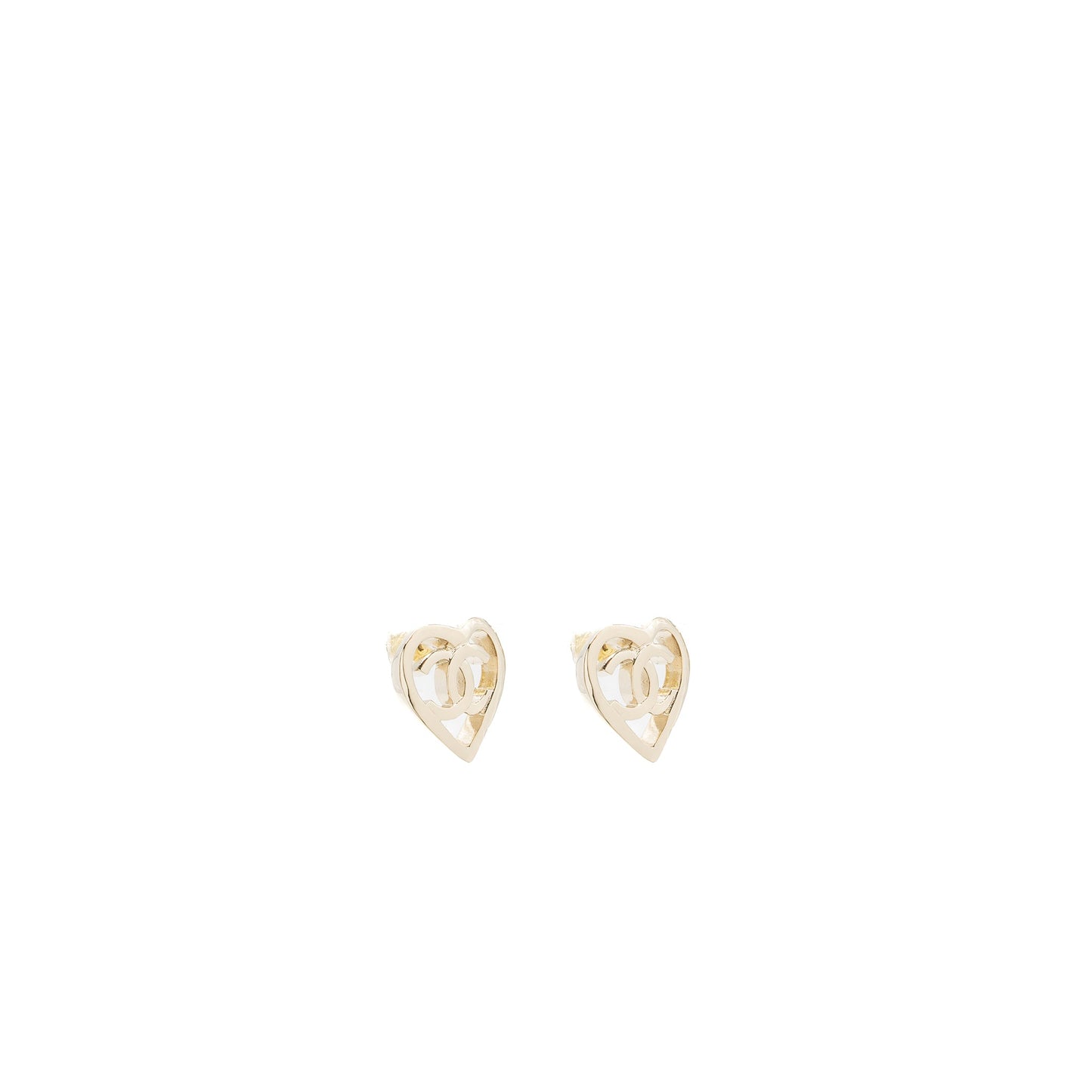 Chanel heart and CC logo earrings light gold tone