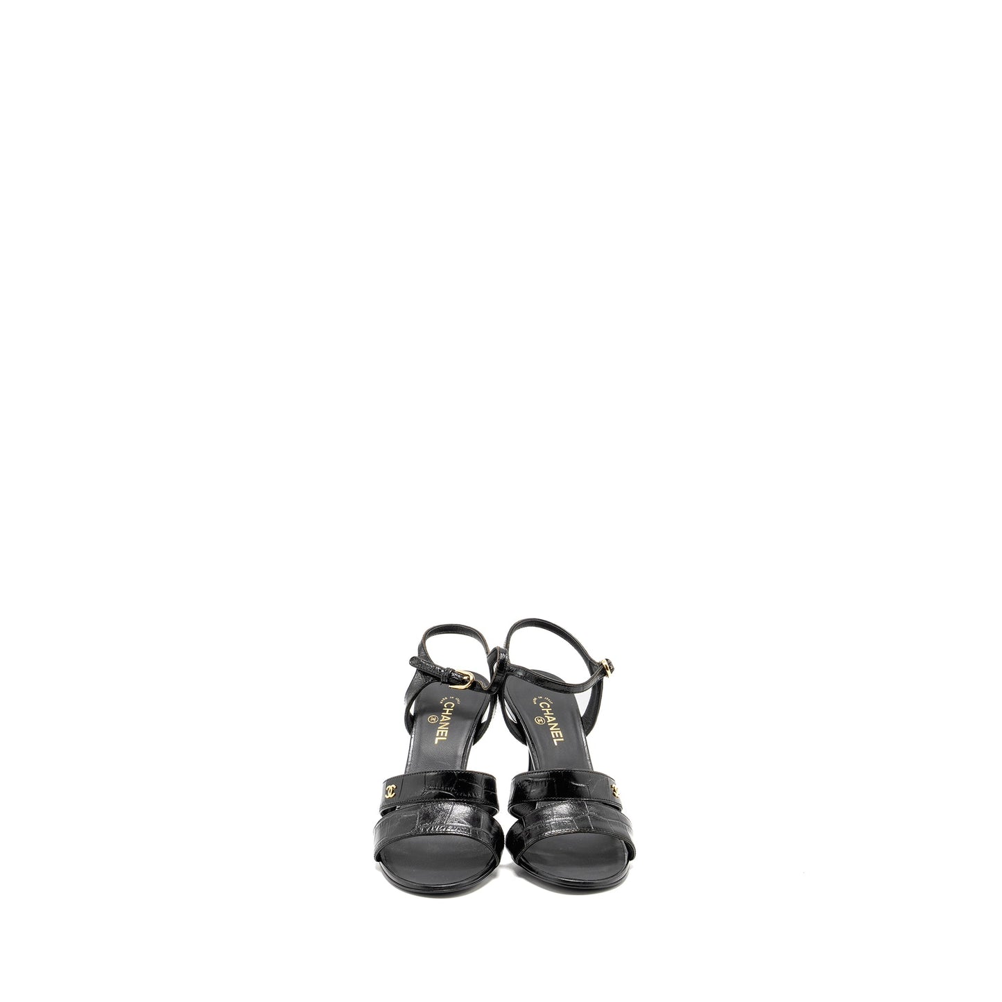 Chanel Size 36 CC Sandals Matte Crocodile-Embossed Calfskin Black