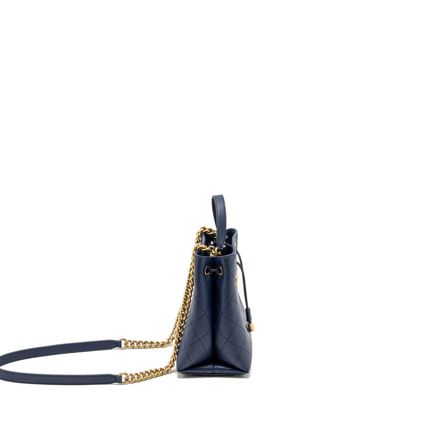 Chanel Top Handle Drawstring Bucket Bag Caviar Navy