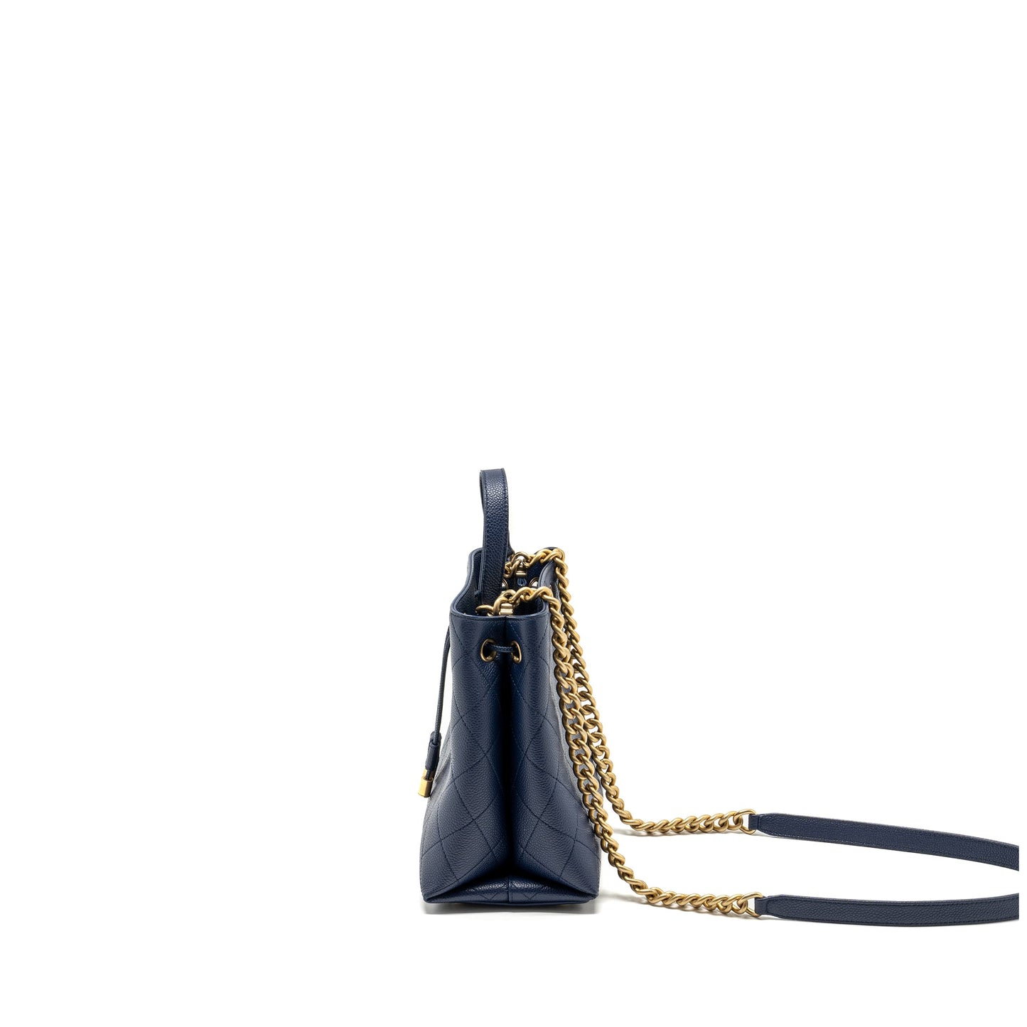 Chanel Top Handle Drawstring Bucket Bag Caviar Navy
