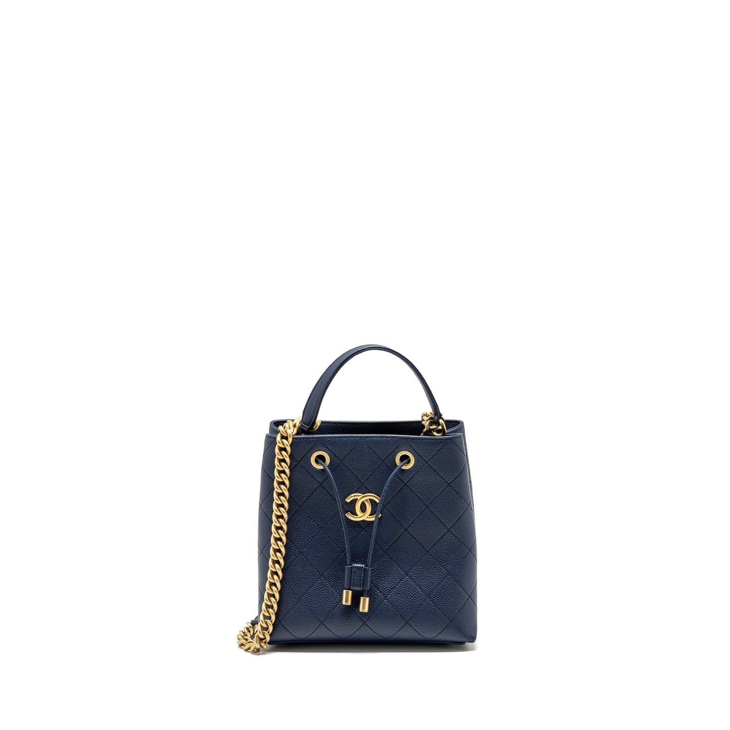 Chanel Top Handle Drawstring Bucket Bag Caviar Navy