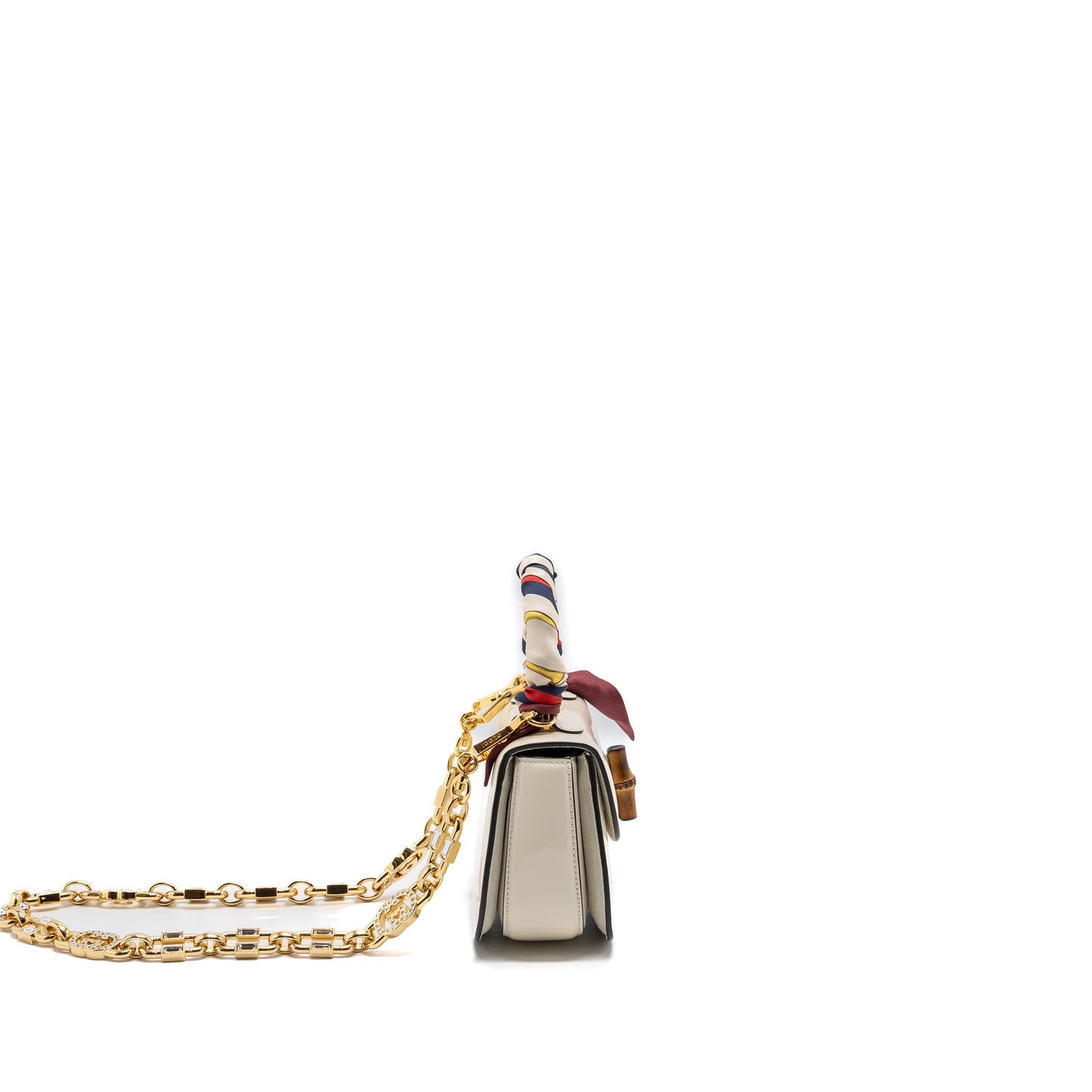 Gucci Bamboo 1947 Mini Top Handle Bag Patent Leather White