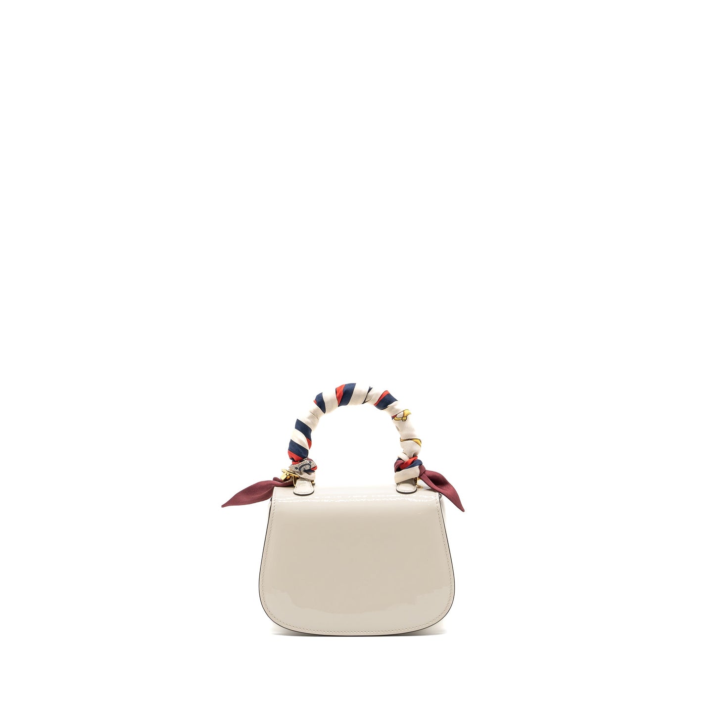 Gucci Bamboo 1947 Mini Top Handle Bag Patent Leather White