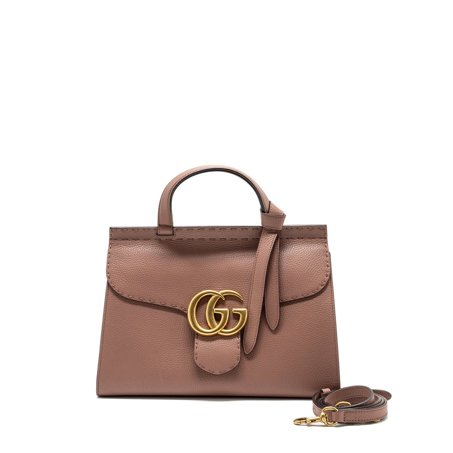 Gucci Top Handle Flap Bag Calfskin Dark Pink