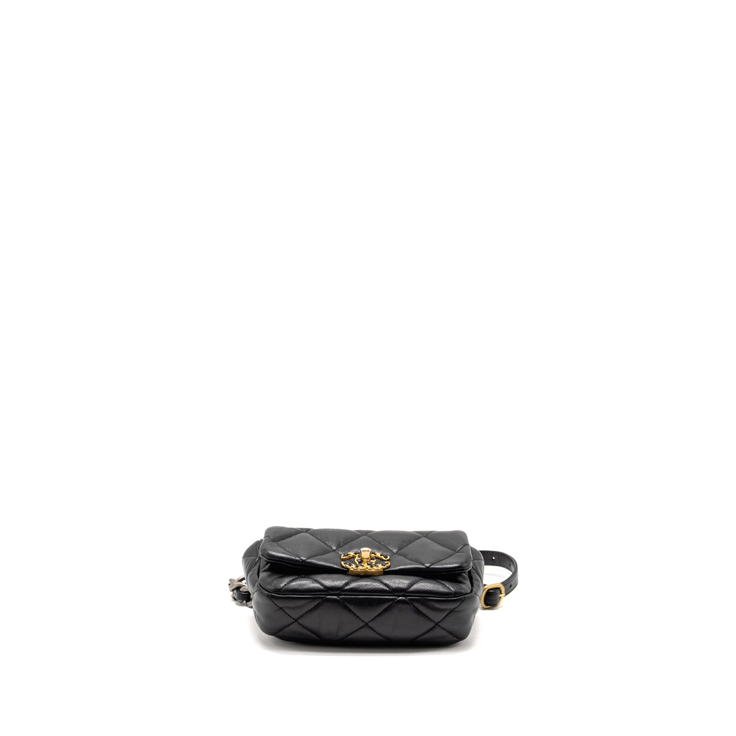Chanel 19 Quilted Waist Belt Bag Shiny Goatskin Black