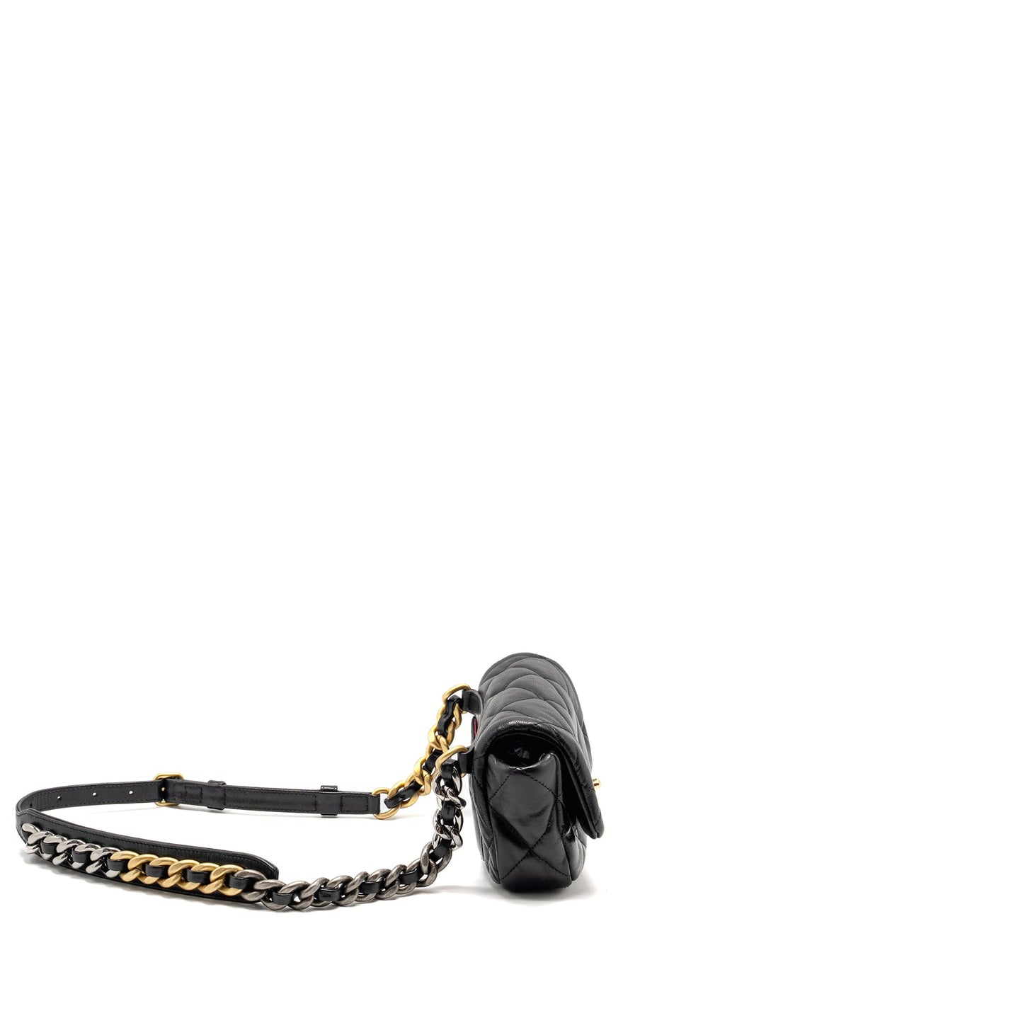 Chanel 19 Quilted Waist Belt Bag Shiny Goatskin Black