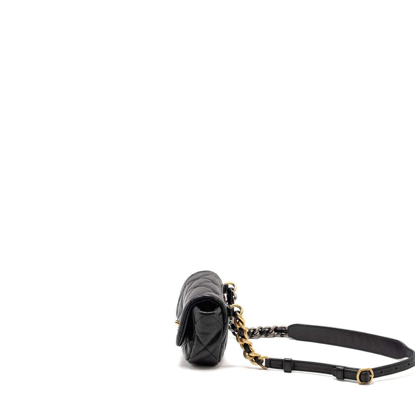 Chanel 19 Quilted Waist Belt Bag Shiny Goatskin Black