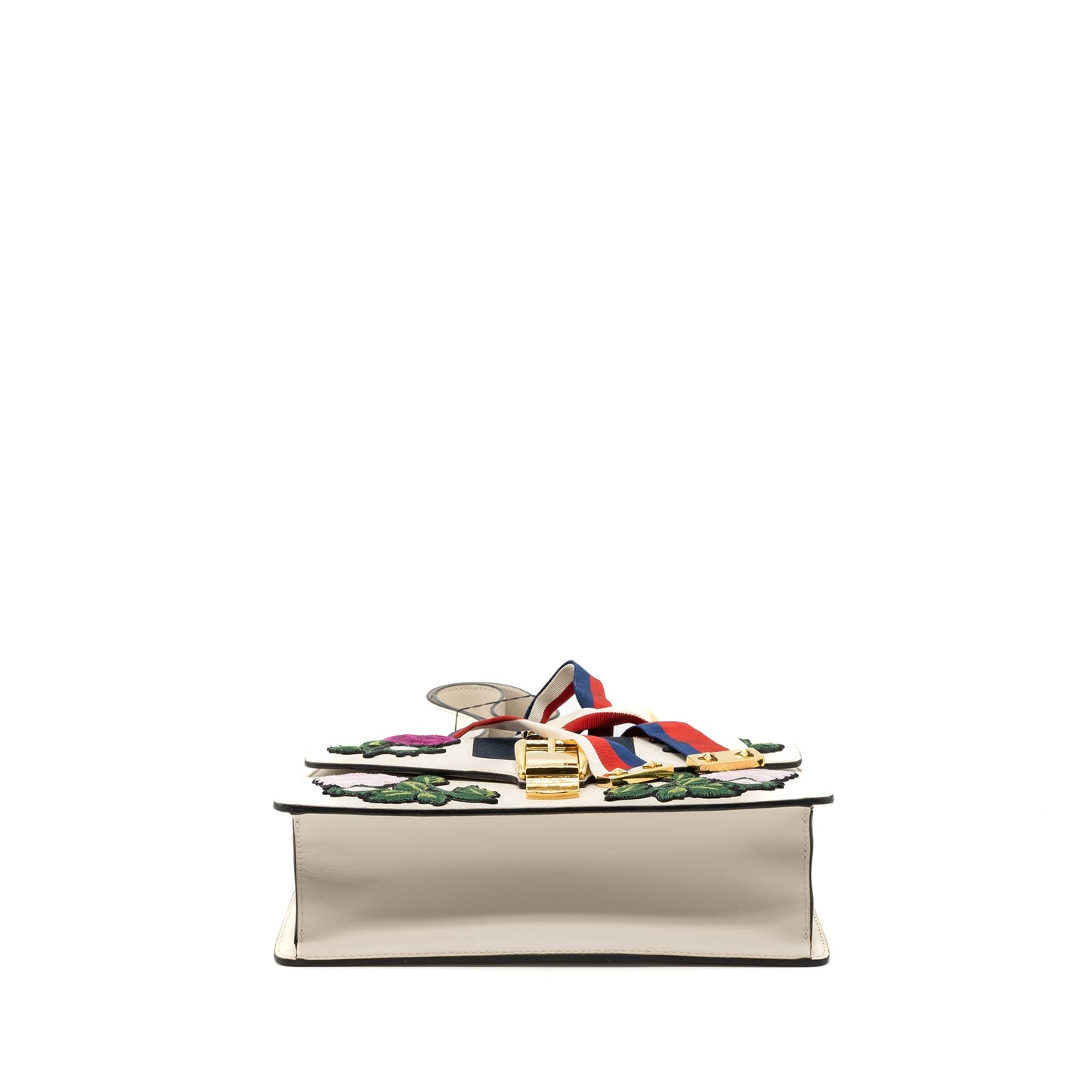 Gucci Sylvie Embroidered Shoulder Bag Calfskin White