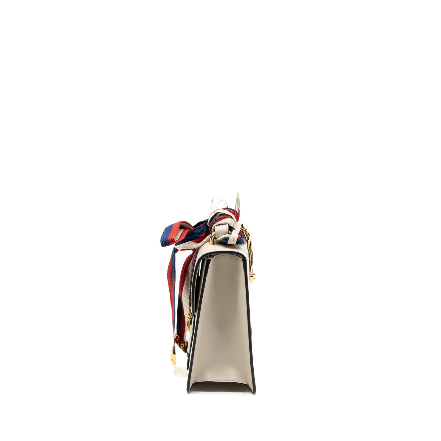 Gucci Sylvie Embroidered Shoulder Bag Calfskin White