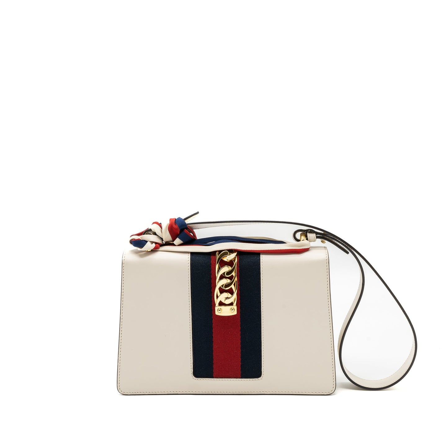 Gucci Sylvie Embroidered Shoulder Bag Calfskin White
