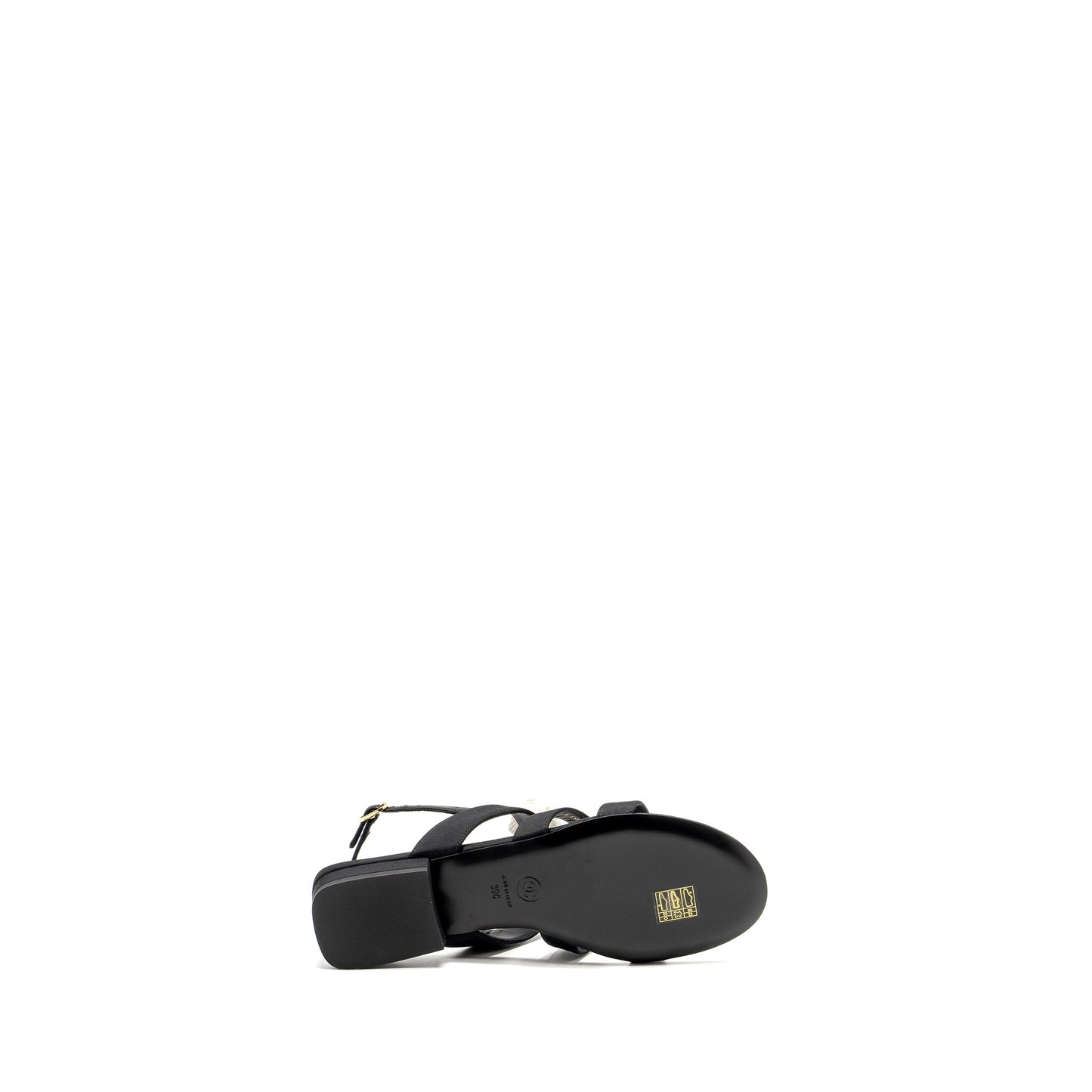Chanel Size 39 21K Grosgrain Chain CC Logo With White Bow Sandals Black L