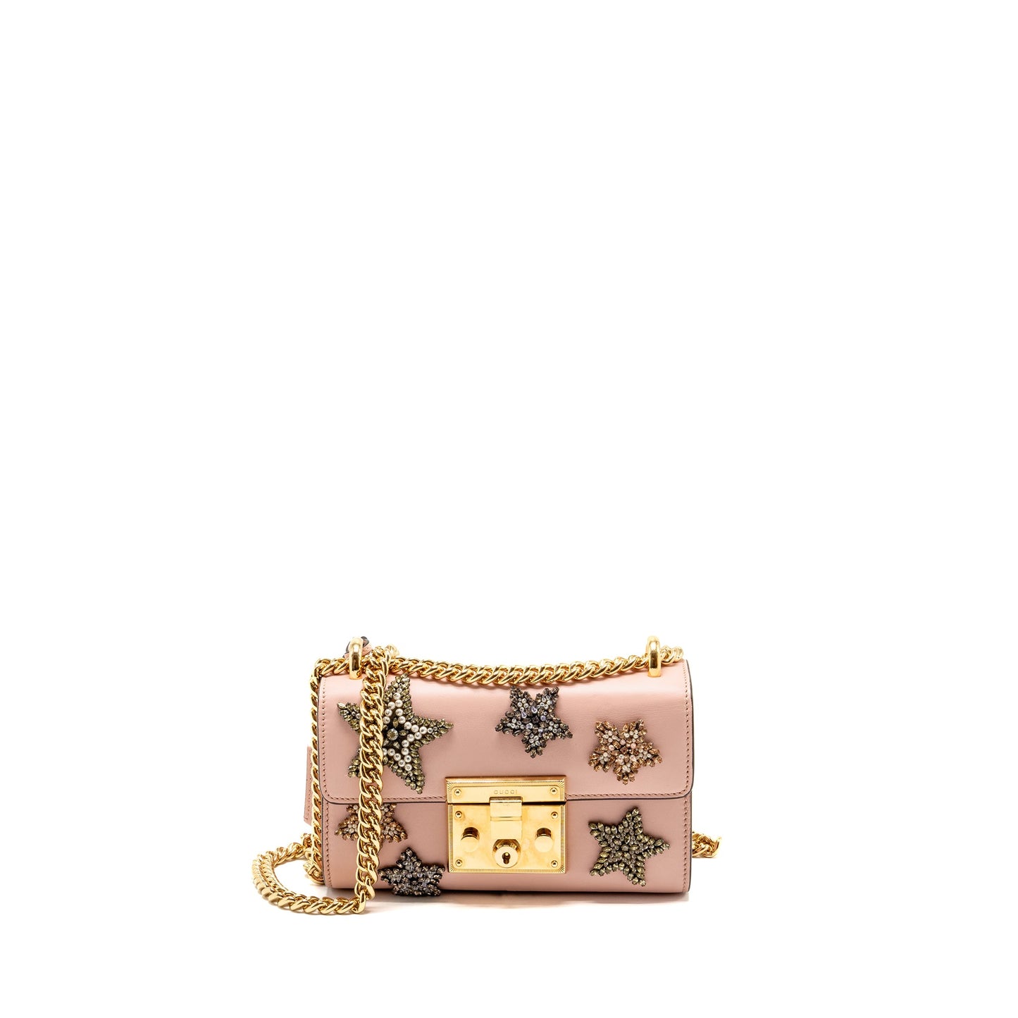 Gucci Padlock Chain Bag Crystal Stars Calfskin Pink