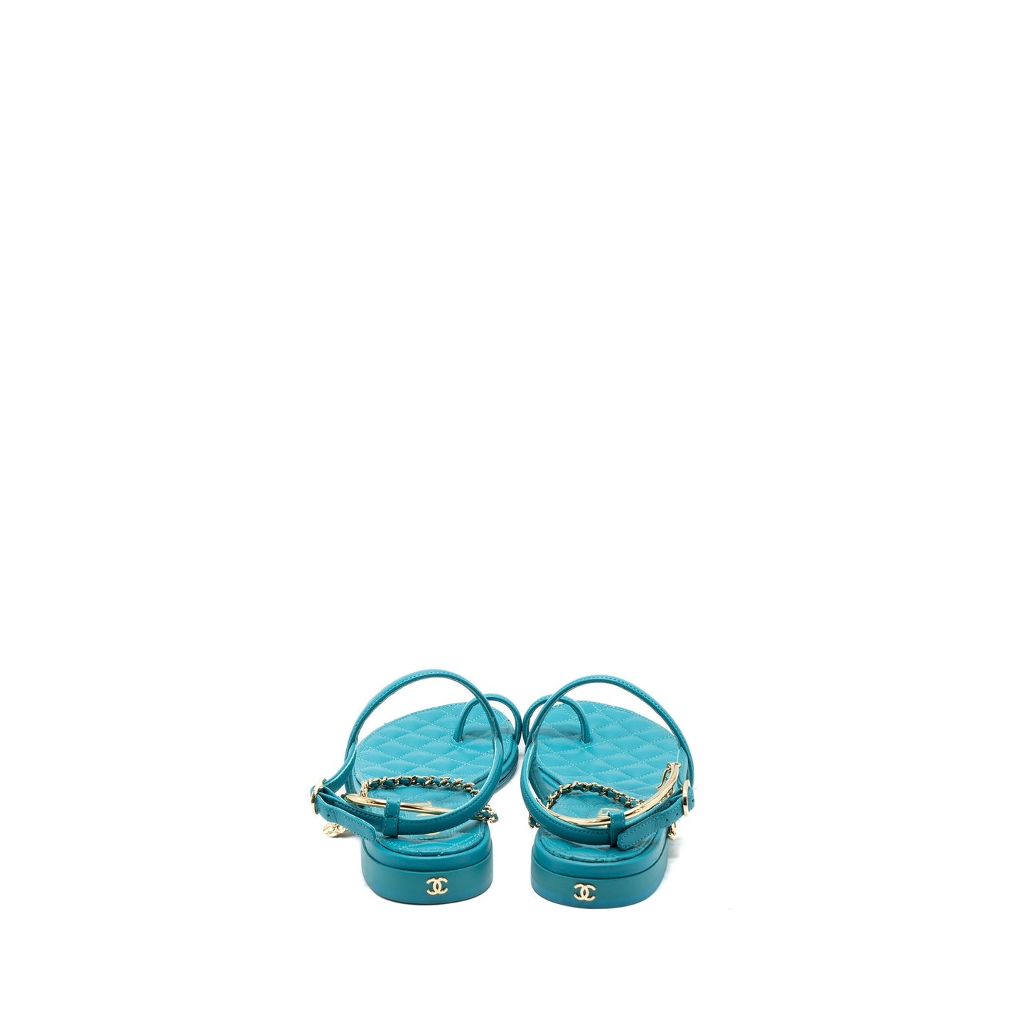 Chanel Size 38 Sandals Leather Green L