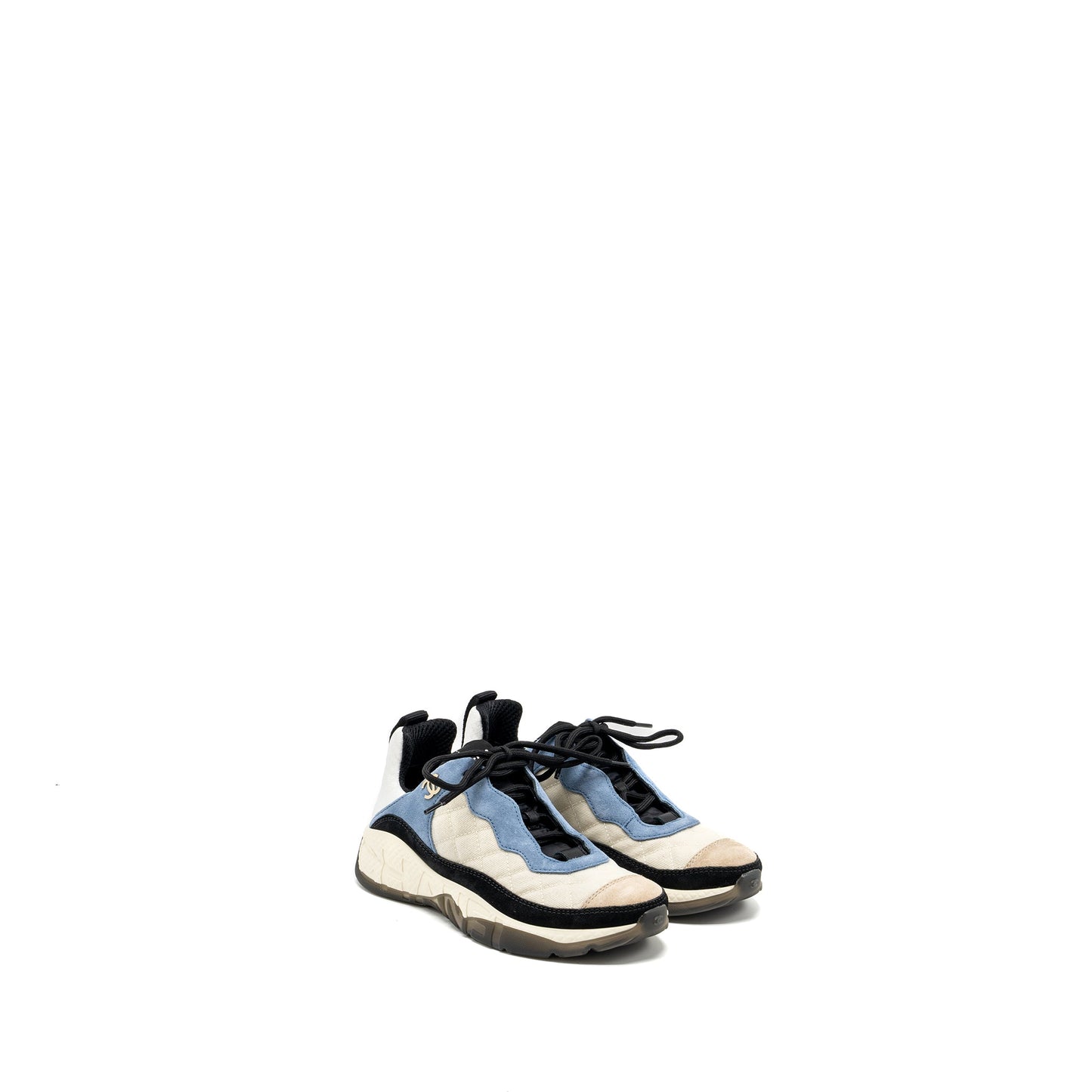 Chanel size 37 sneaker suede/calfskin light beige/blue multicolour