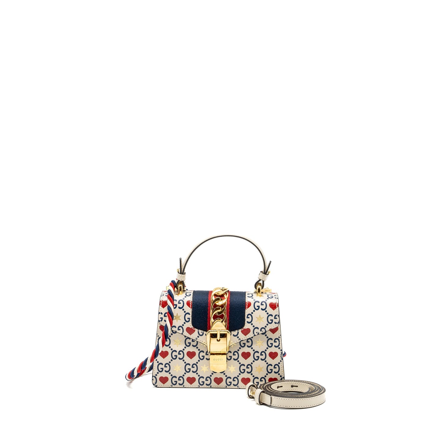 Gucci Mini top handle Sylvie tote bag with heart print limited white multicolor