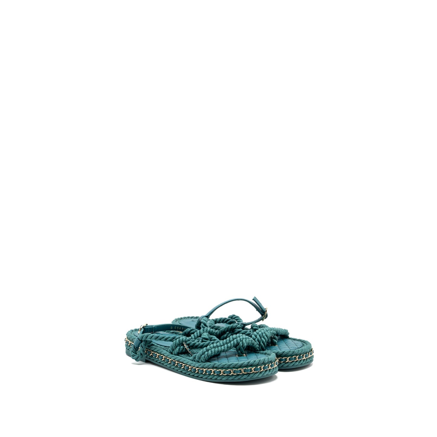 Chanel Size 38 21c Sandals Cord Green L