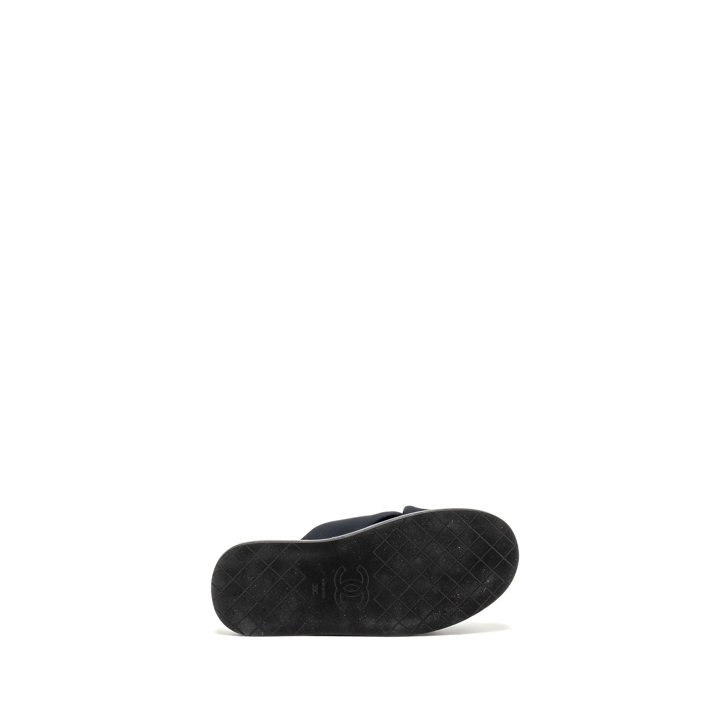 Chanel Size 38 CC Puffy Mule Sandals Fabric/Leather Black