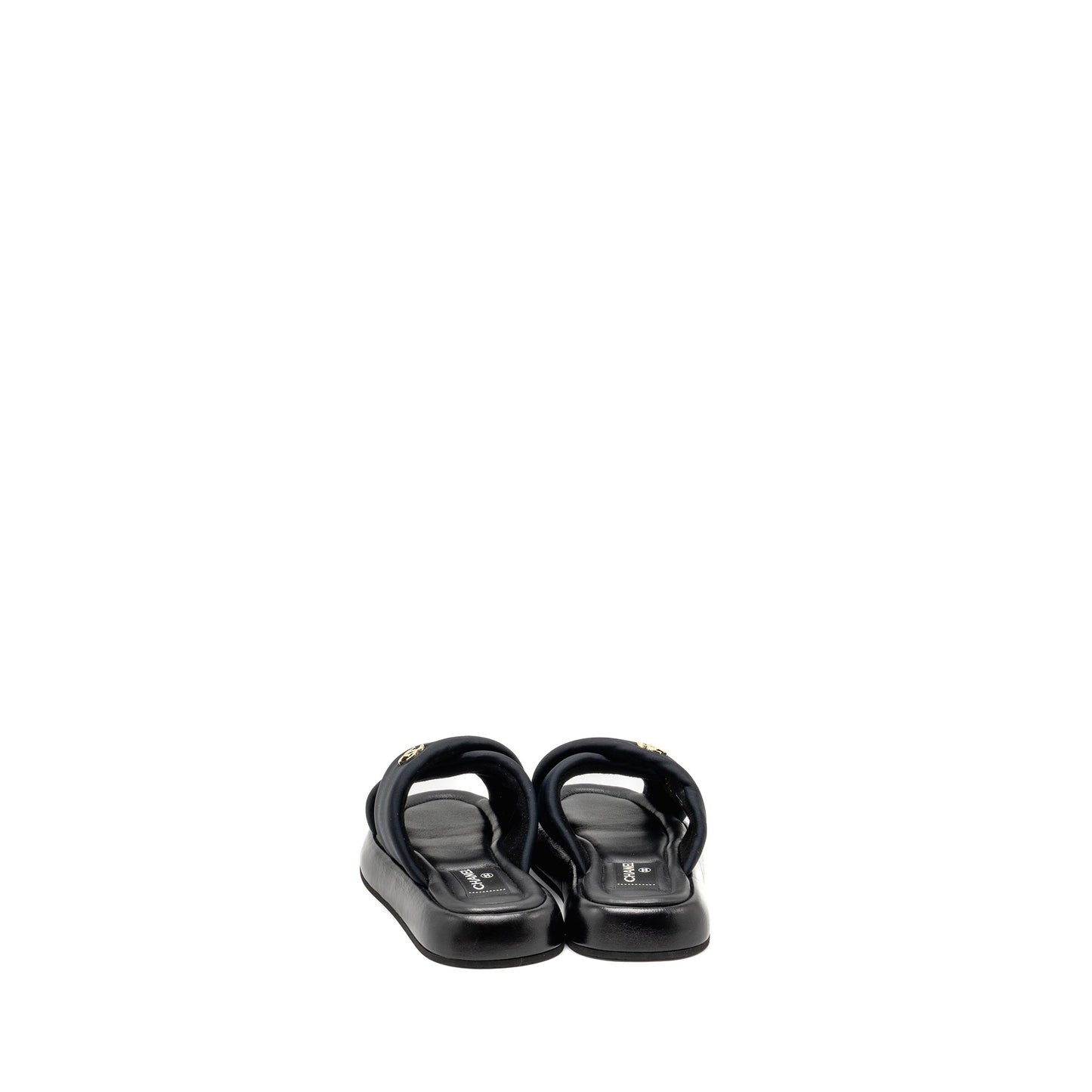 Chanel Size 38 CC Puffy Mule Sandals Fabric/Leather Black