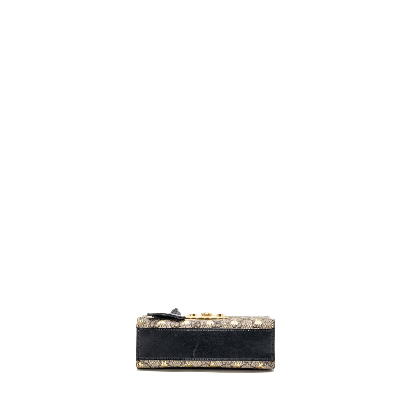 Gucci small padlock chain bag GG supreme canvas with Bee print beige / black