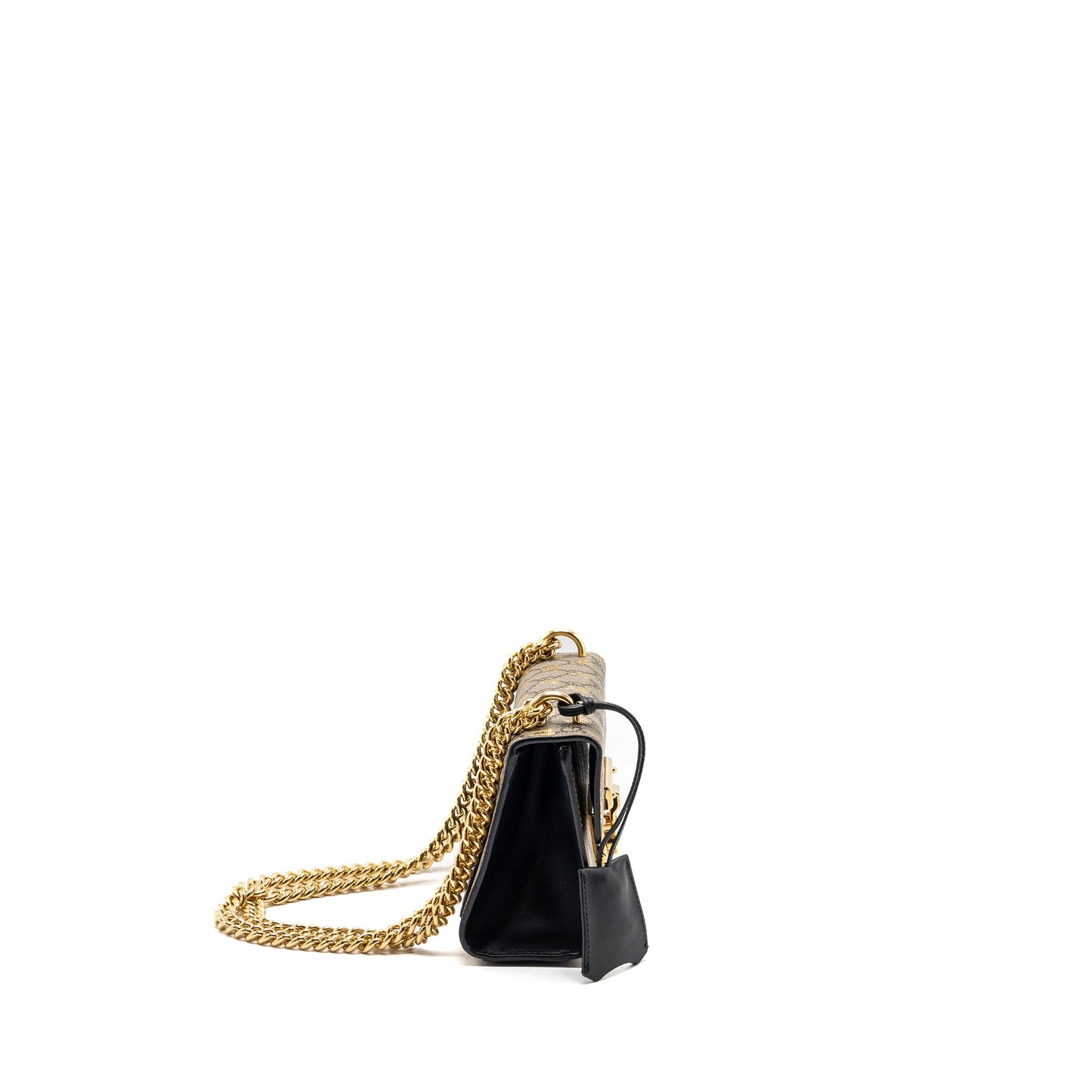 Gucci small padlock chain bag GG supreme canvas with Bee print beige / black
