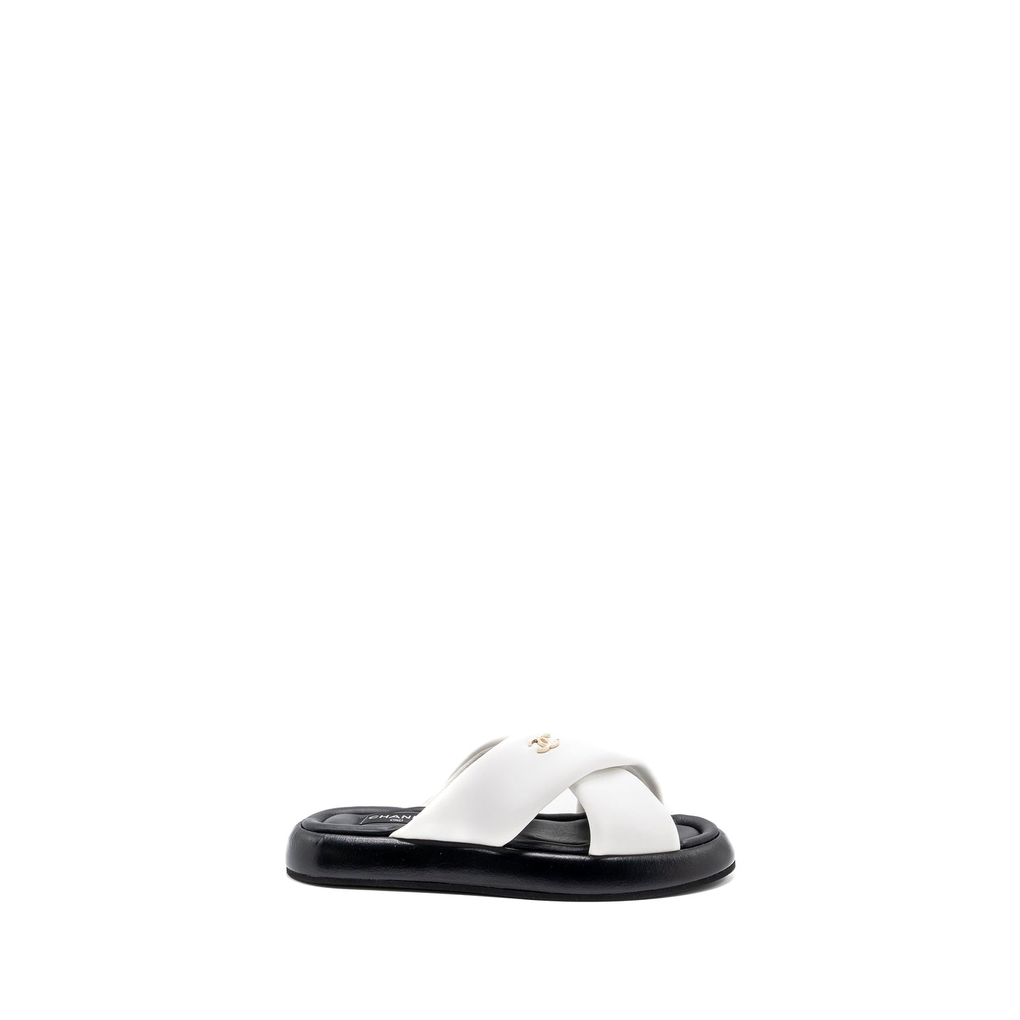 Chanel Size 39 Quilted Sandal Lambskin White/Black L
