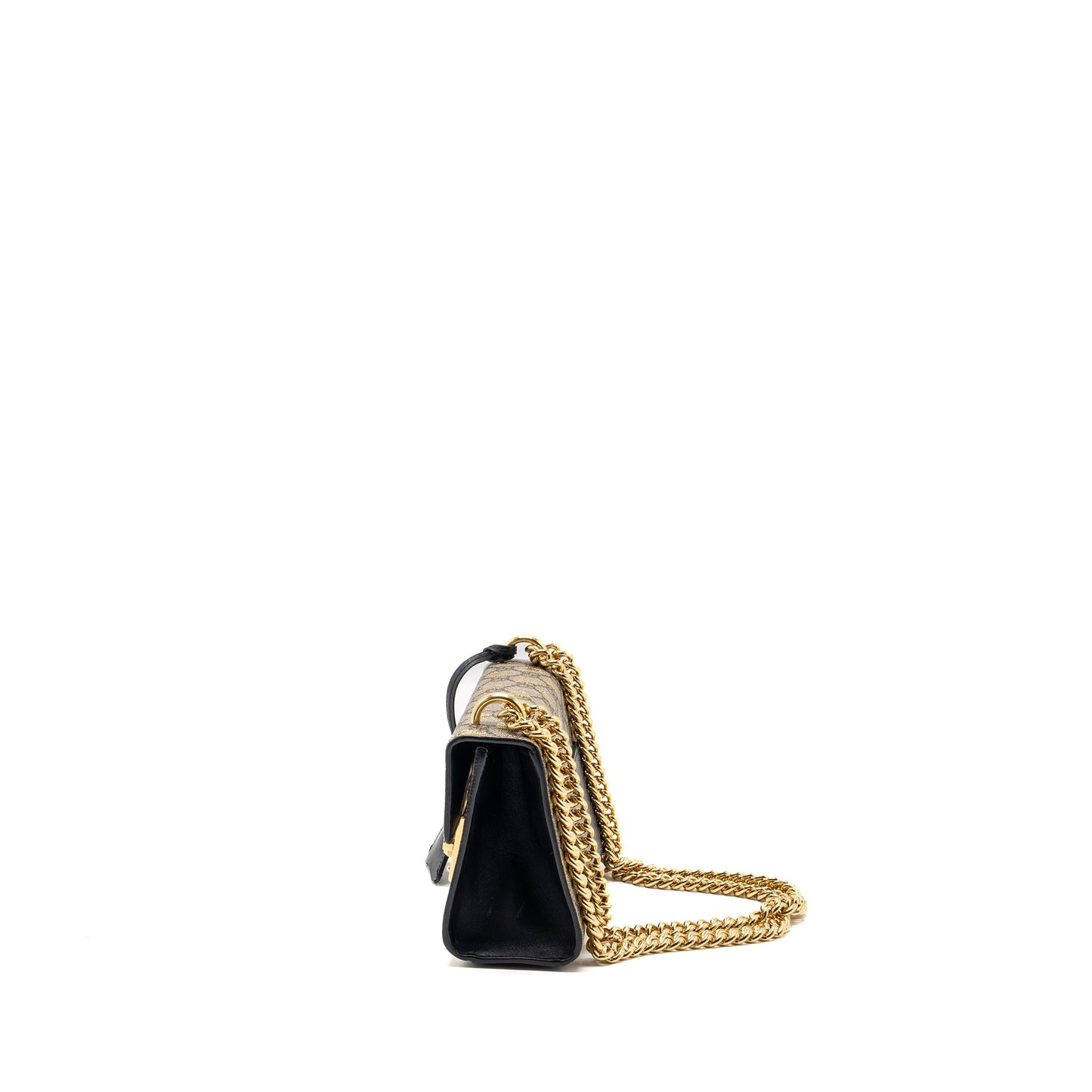 Gucci small padlock chain bag GG supreme canvas with Bee print beige / black