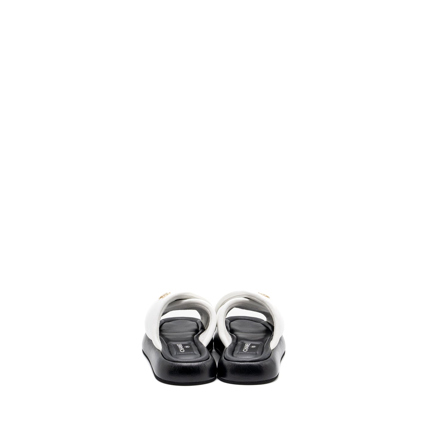 Chanel Size 39 Quilted Sandal Lambskin White/Black L