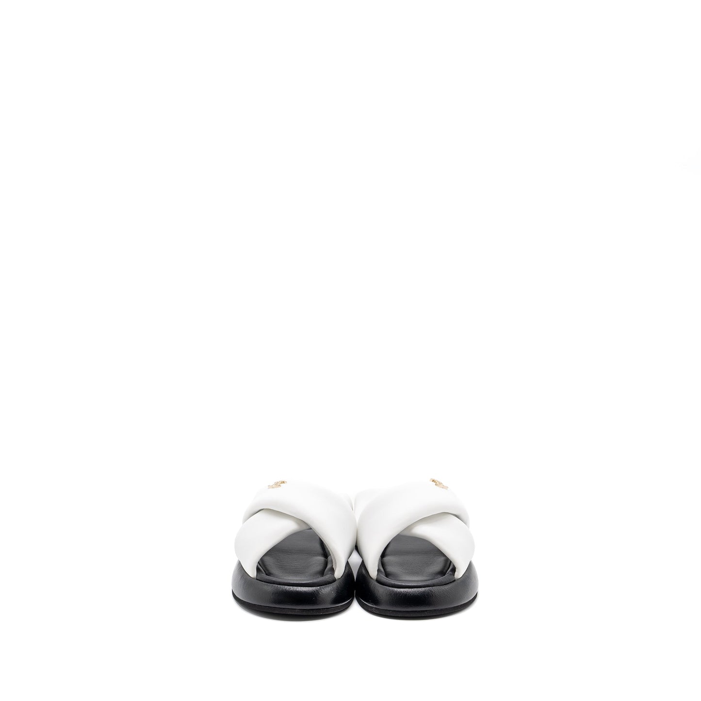 Chanel Size 39 Quilted Sandal Lambskin White/Black L