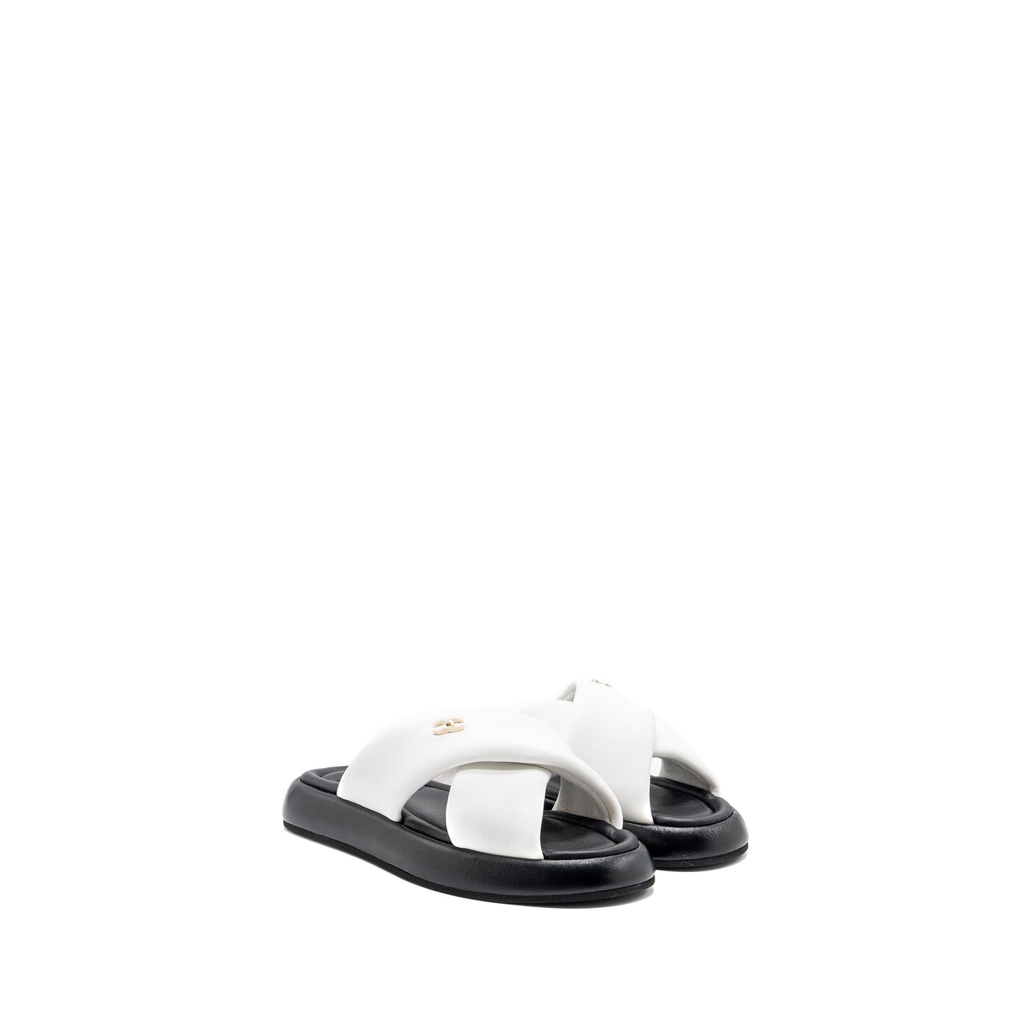 Chanel Size 39 Quilted Sandal Lambskin White/Black L