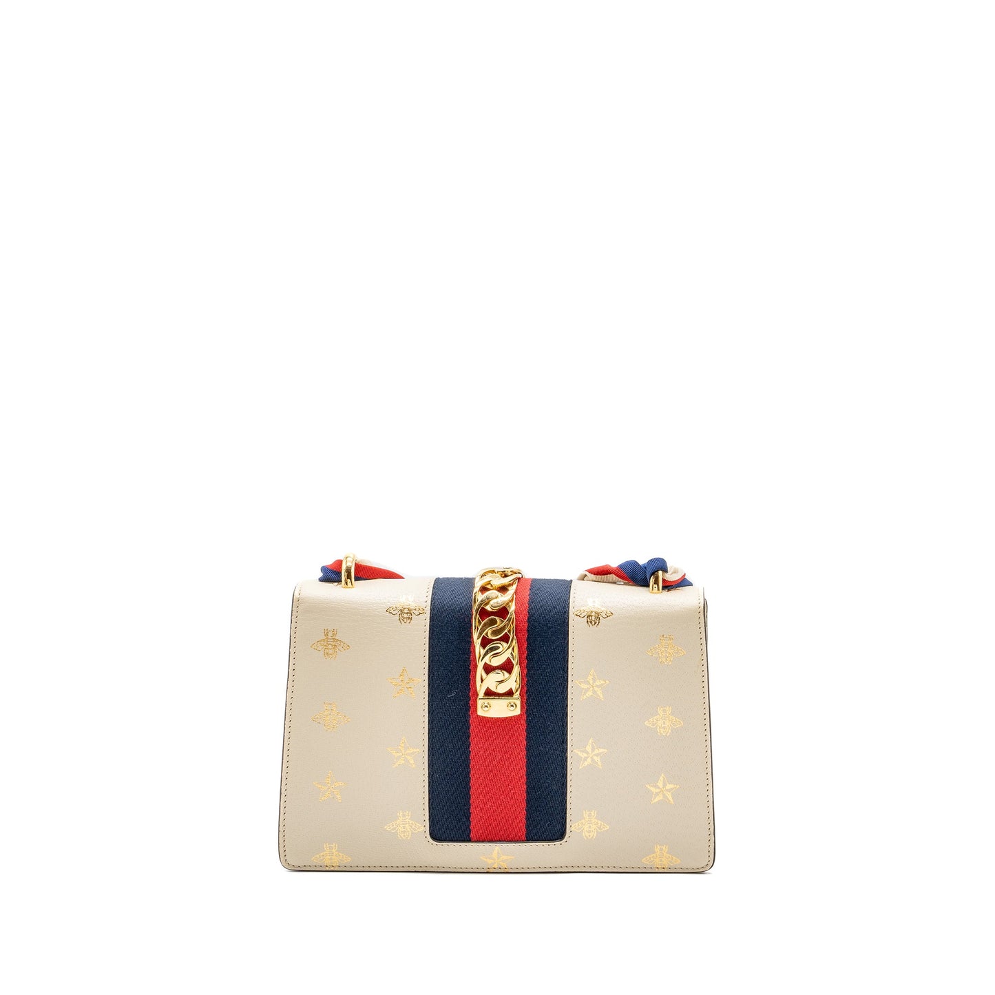 Gucci Small Sylvia Bag Bee and Star Printed Calfskin White