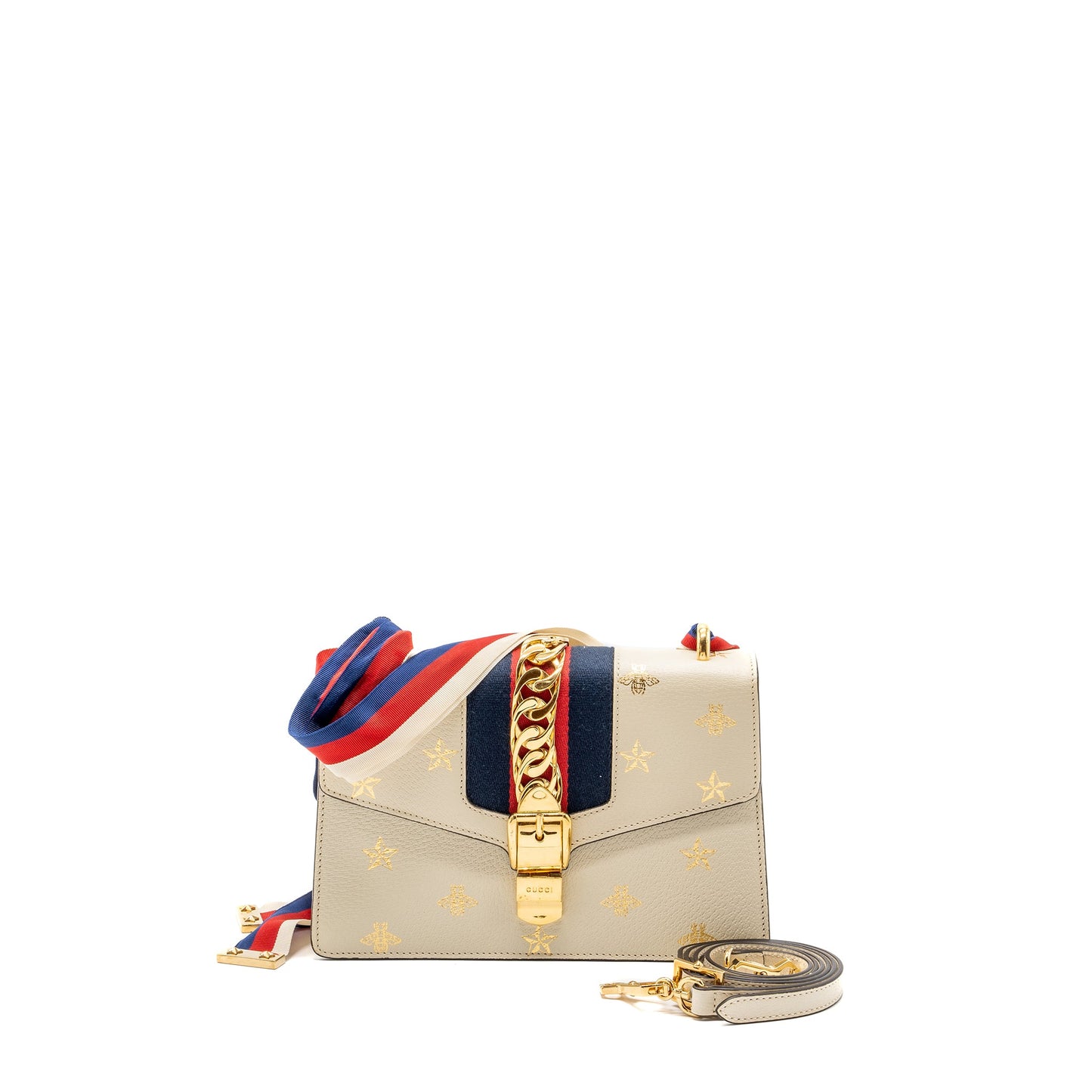 Gucci Small Sylvia Bag Bee and Star Printed Calfskin White